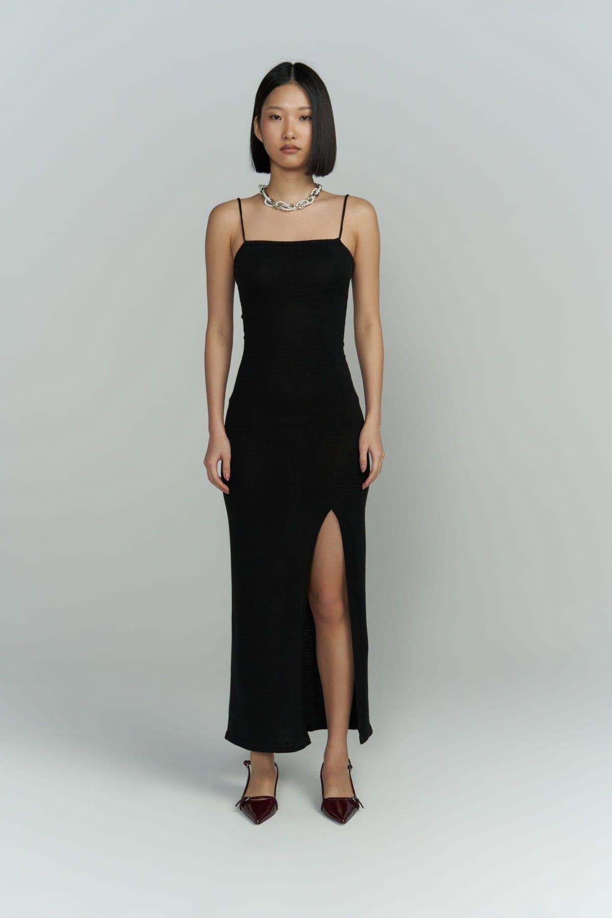 Cintia Low Back Black Knit Dress