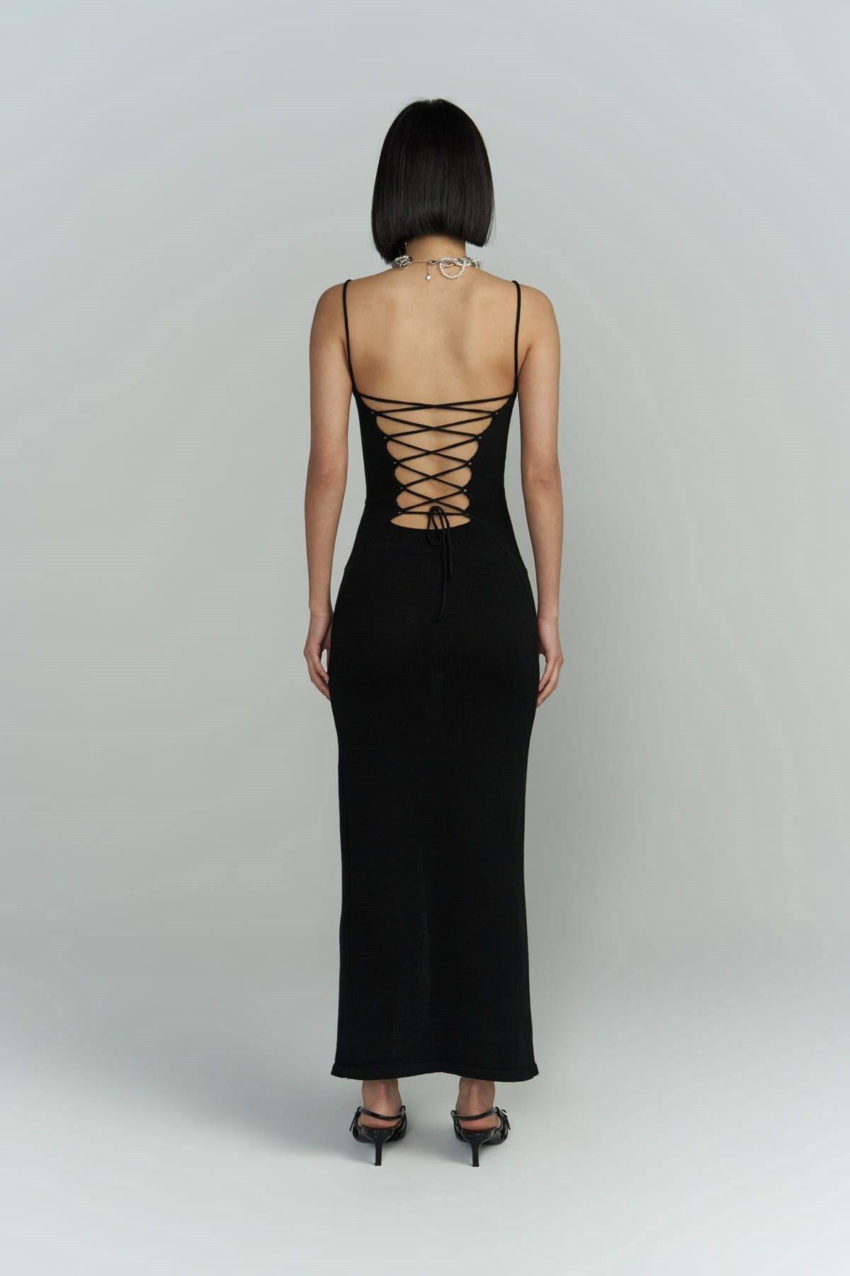 Cintia Low Back Black Knit Dress