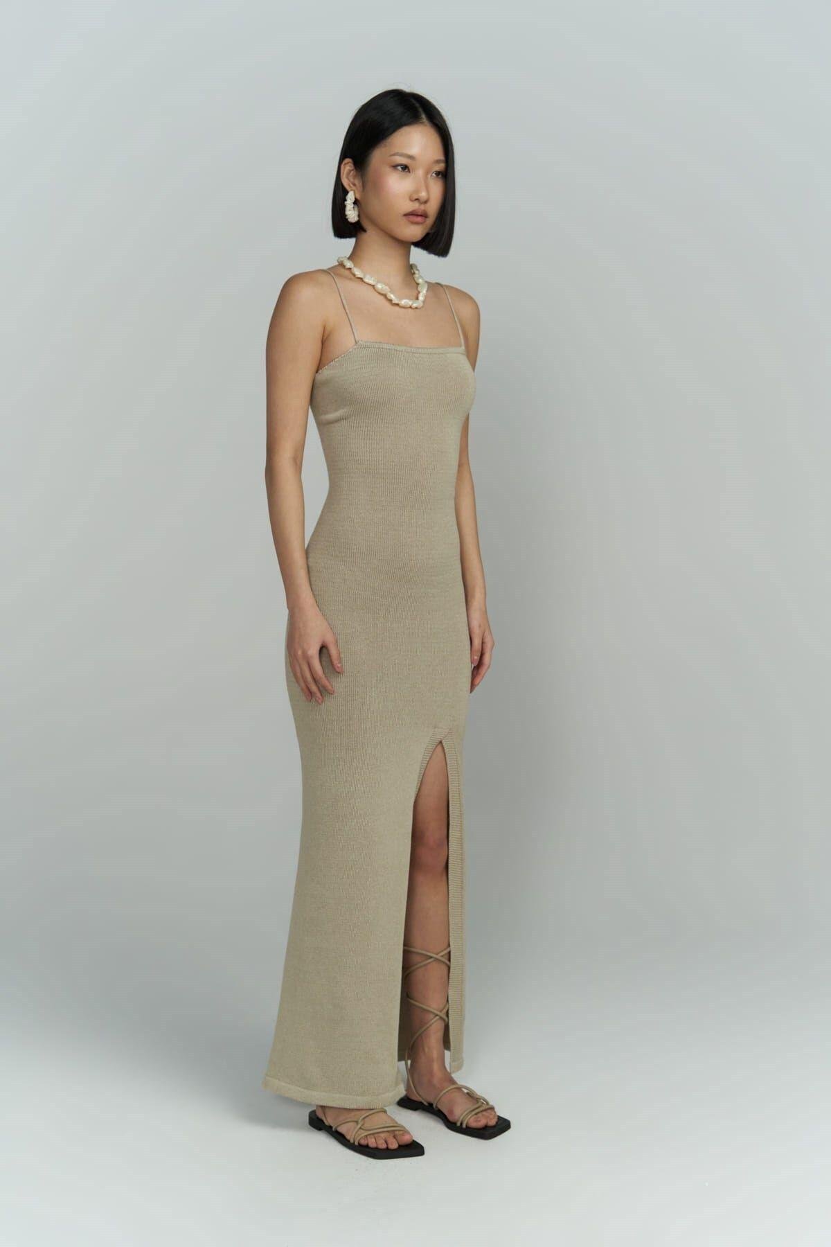 Cinita Low Back Light Gray Knit Dress