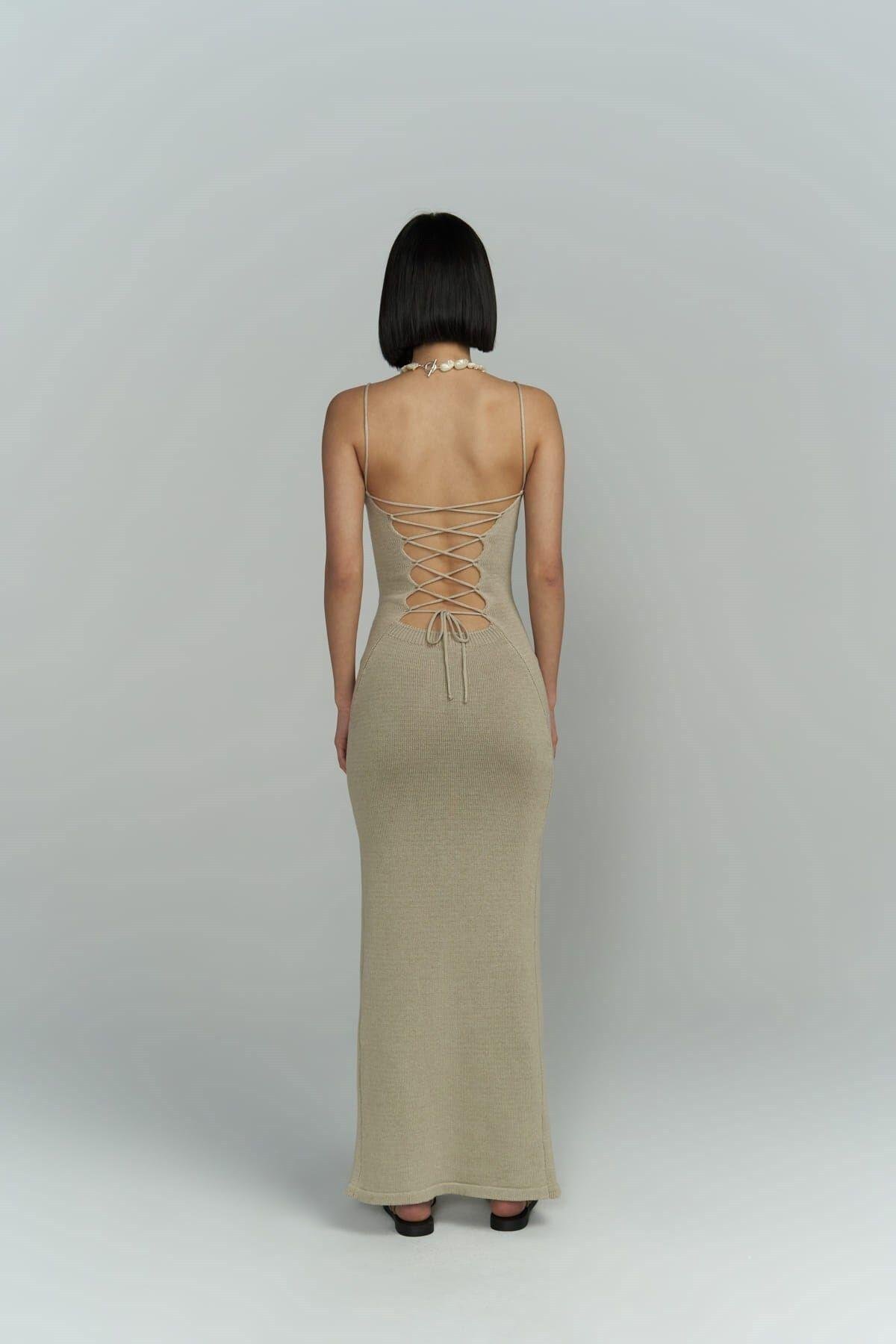 Cinita Low Back Light Gray Knit Dress