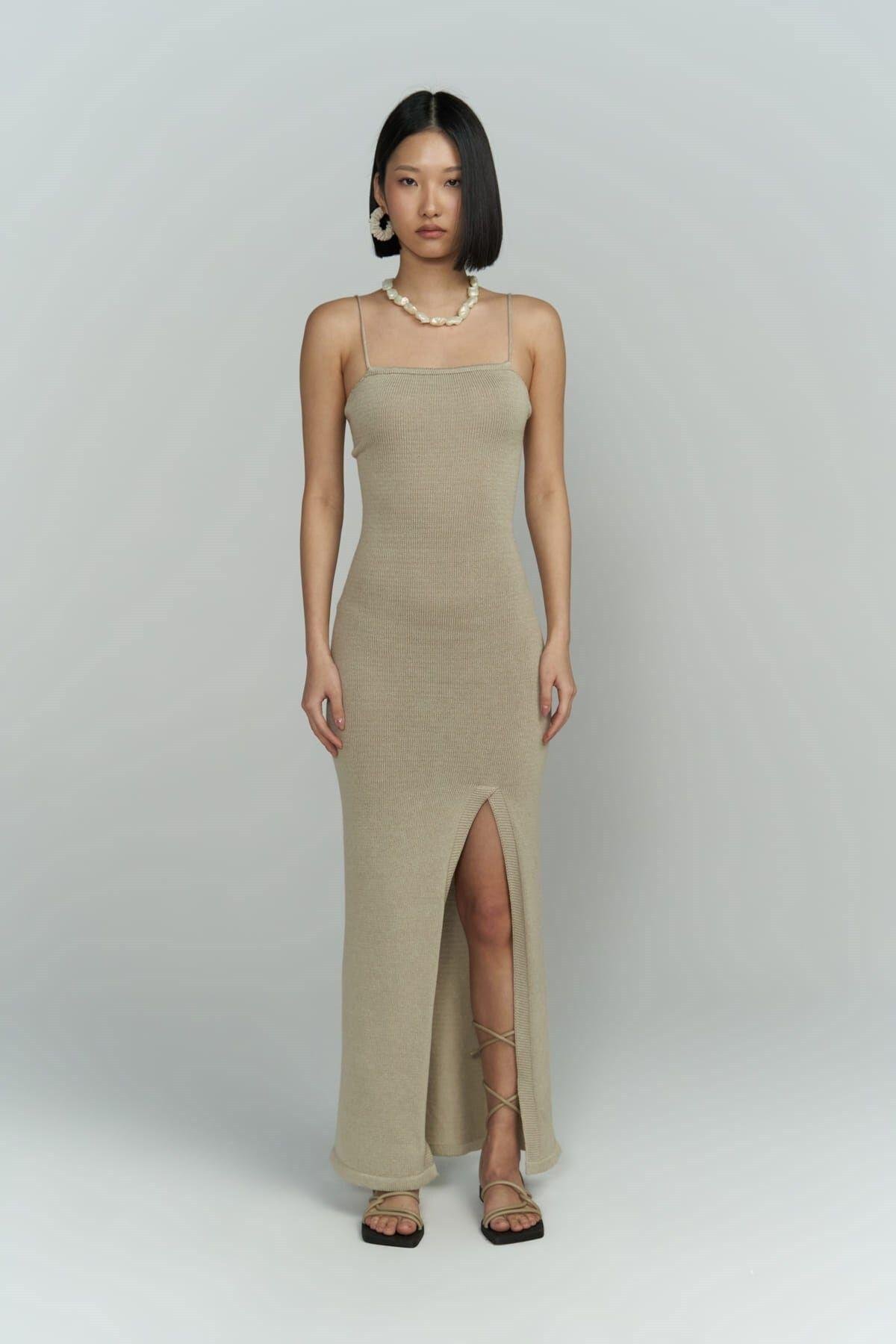 Cinita Low Back Light Gray Knit Dress