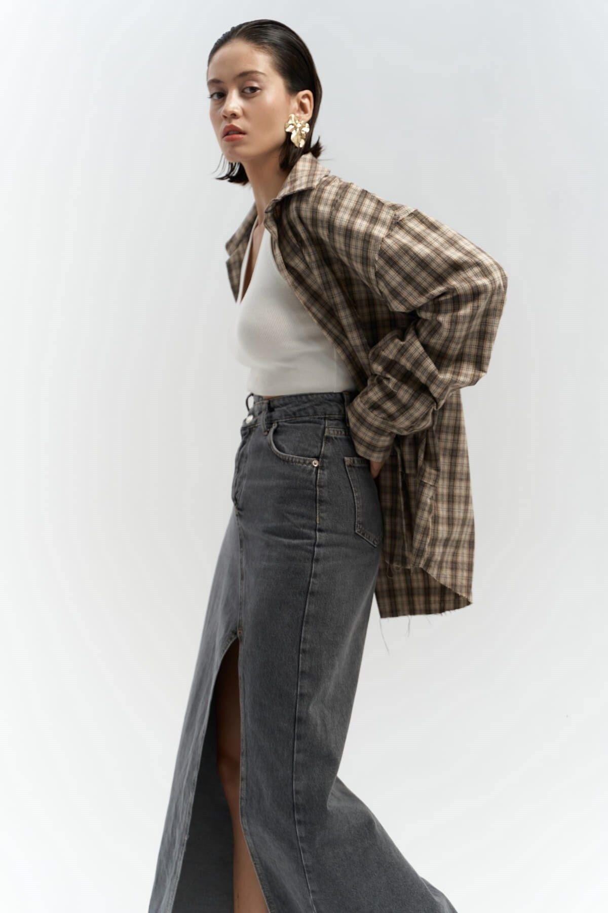 Claris Cross Dark Gray Denim Skirt