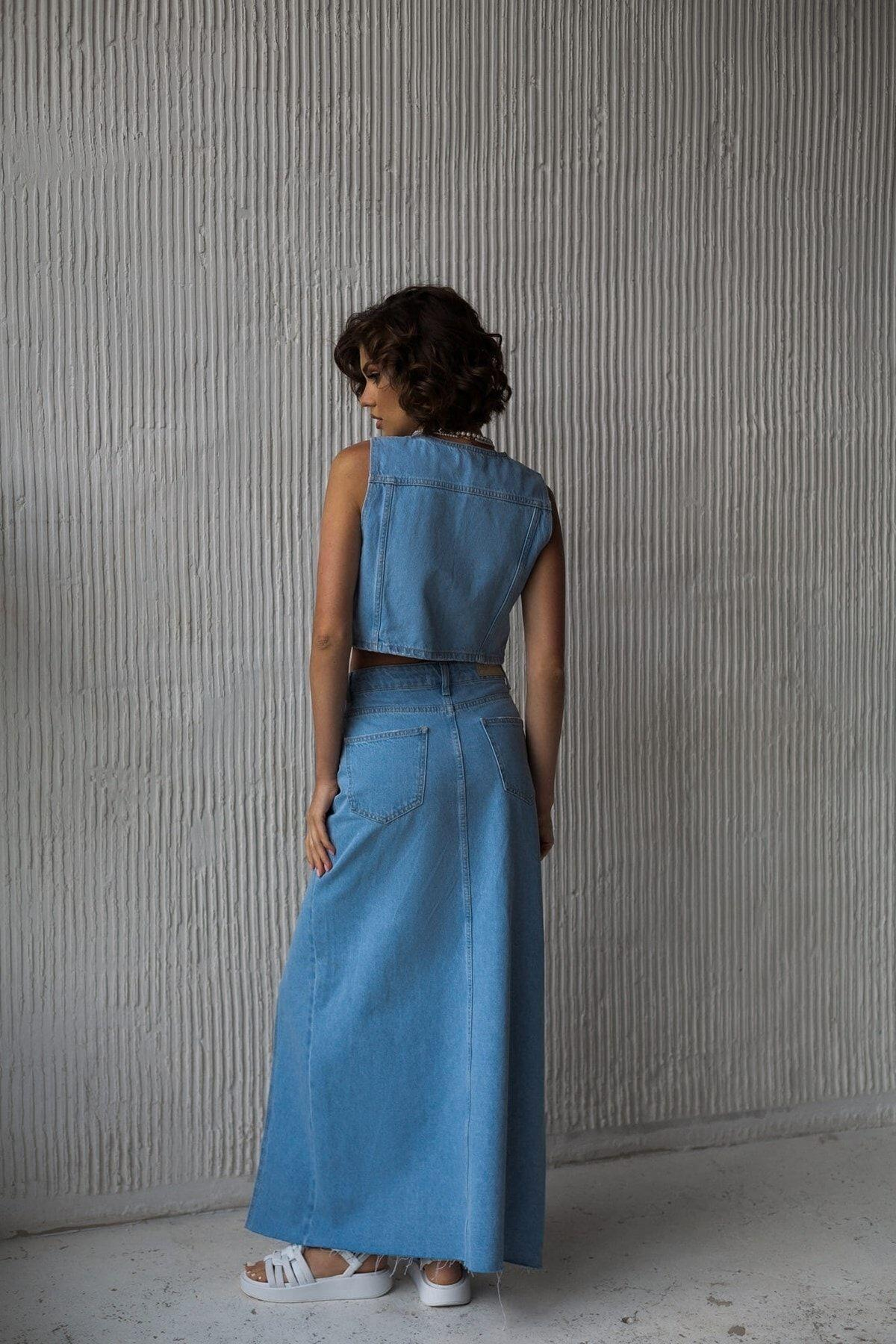 Mai Collection Claris Blue Denim Waistcoat