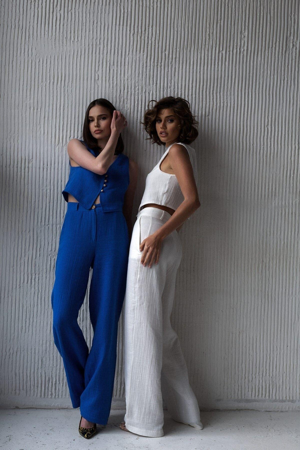 Bohemai Clover Sax Blue Muslin Vest-Trousers Set