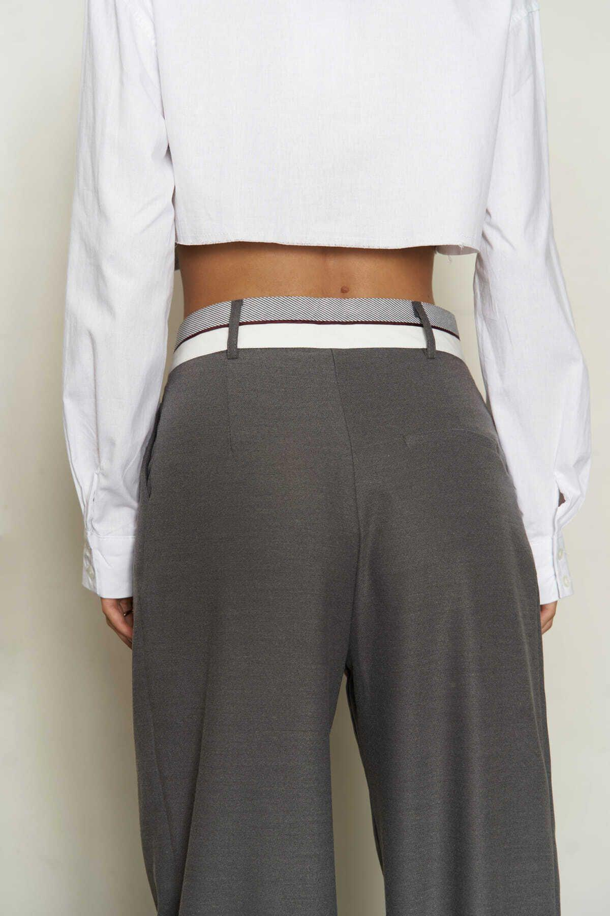 Coral Gri Çizgili Beyaz Crop Gömlek