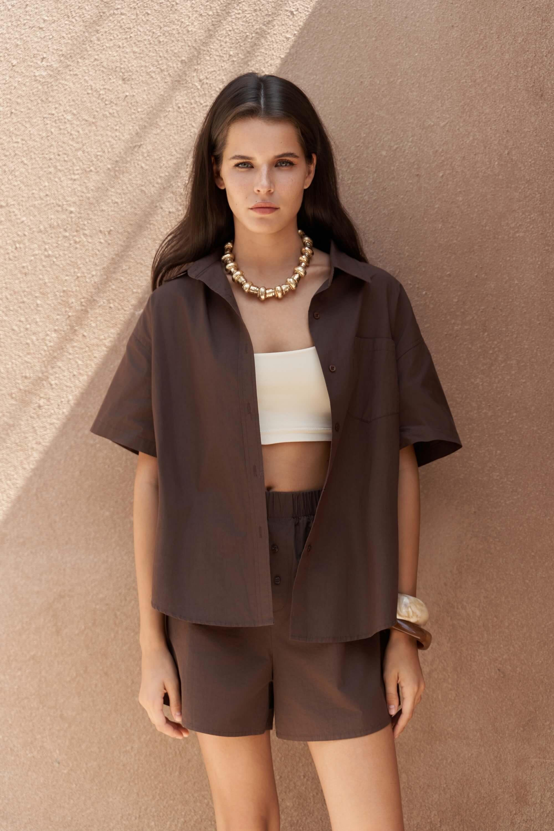 Corfu Kahve Gömlek Şort Takım