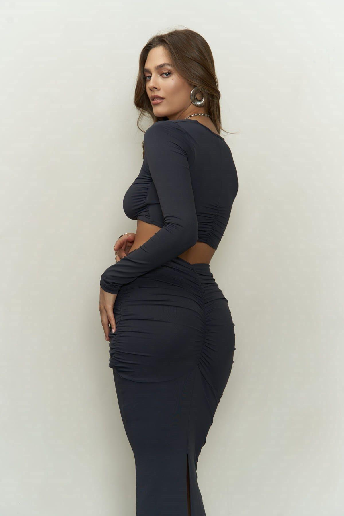 Corsy Anthracite Crop&Skirt Set