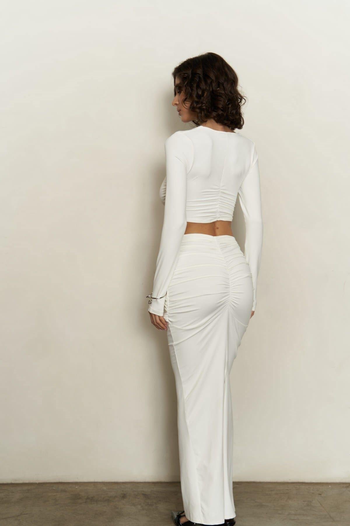 Corsy Halka Detay Ekru Crop Etek Takım