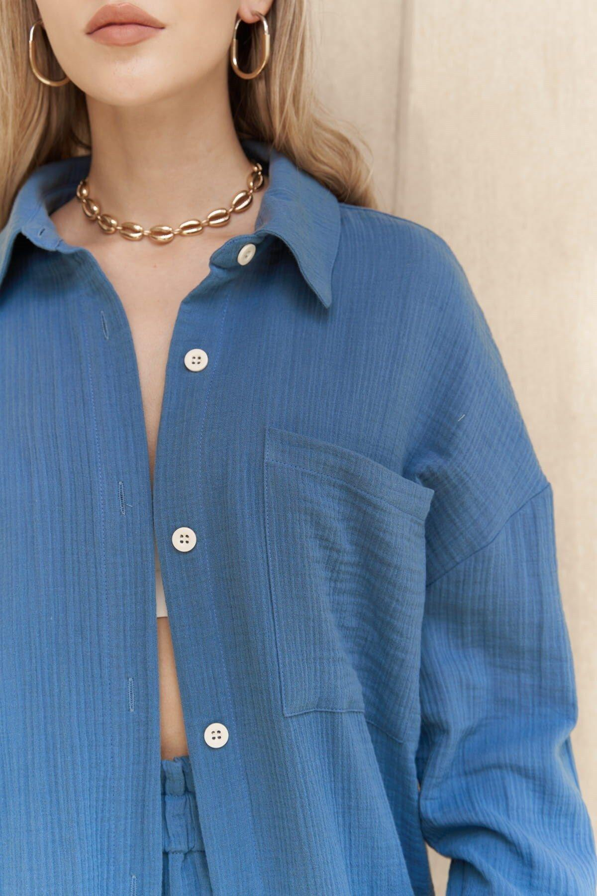 Cosmos İndigo Müslin Şort Takım