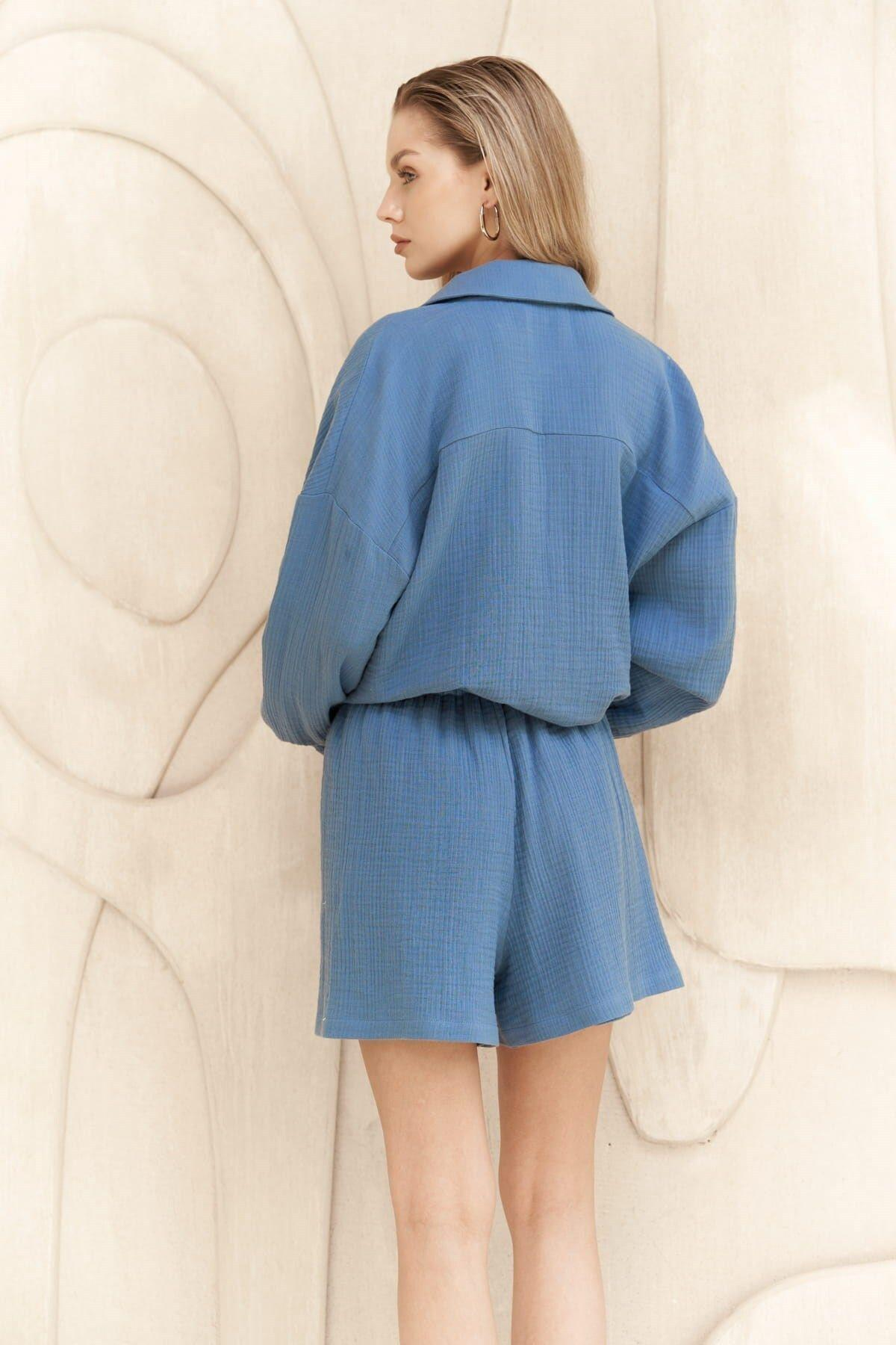 Cosmos İndigo Müslin Şort Takım