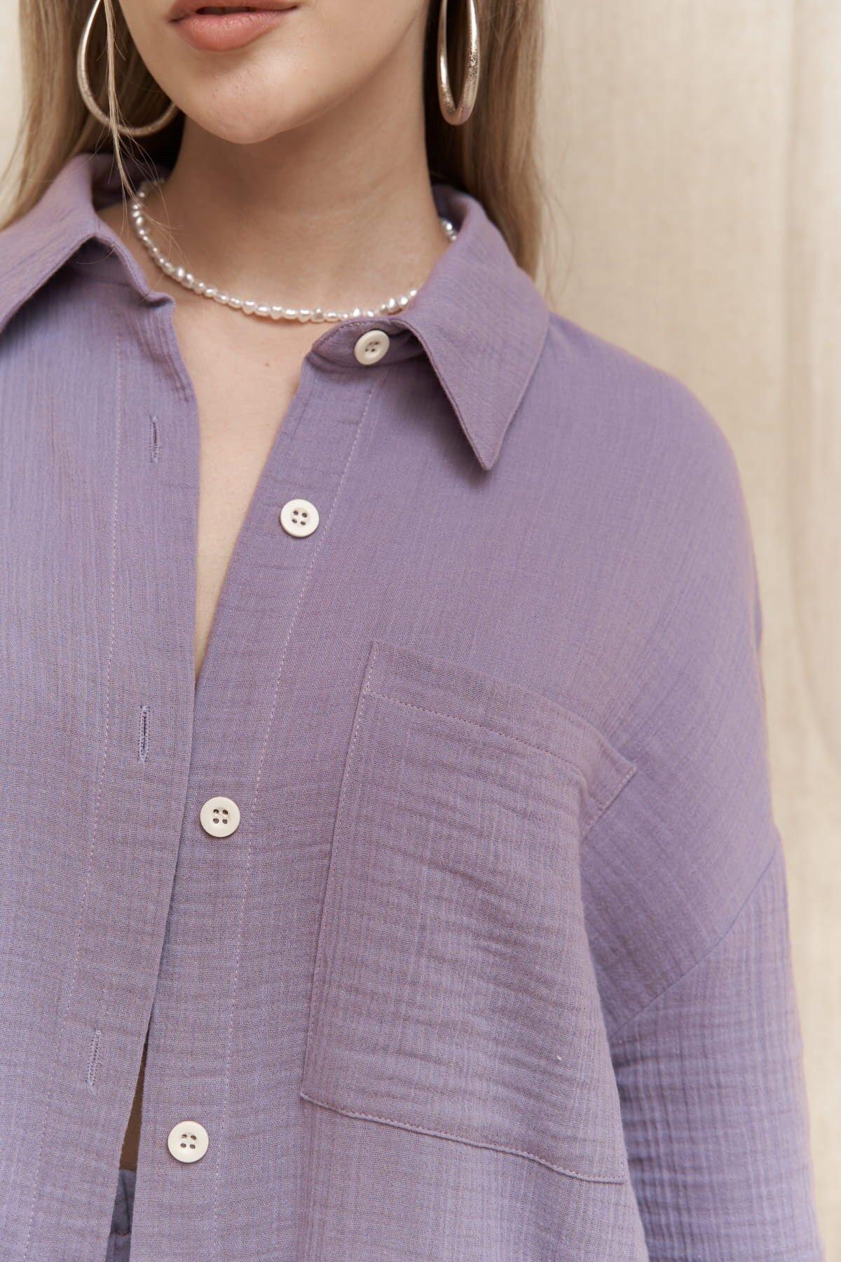 Cosmos Lilac Muslin Shirt&Shorts Set