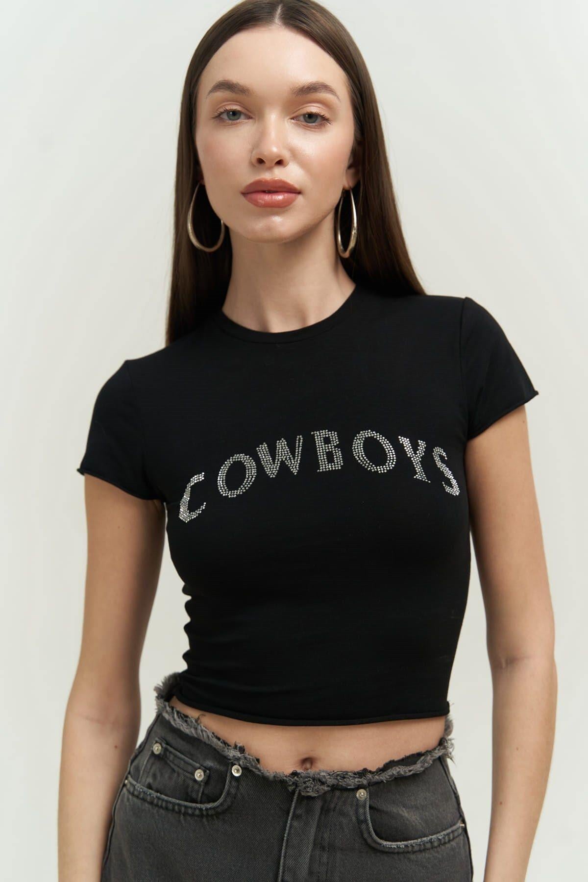 Cowboys Siyah Penye Crop