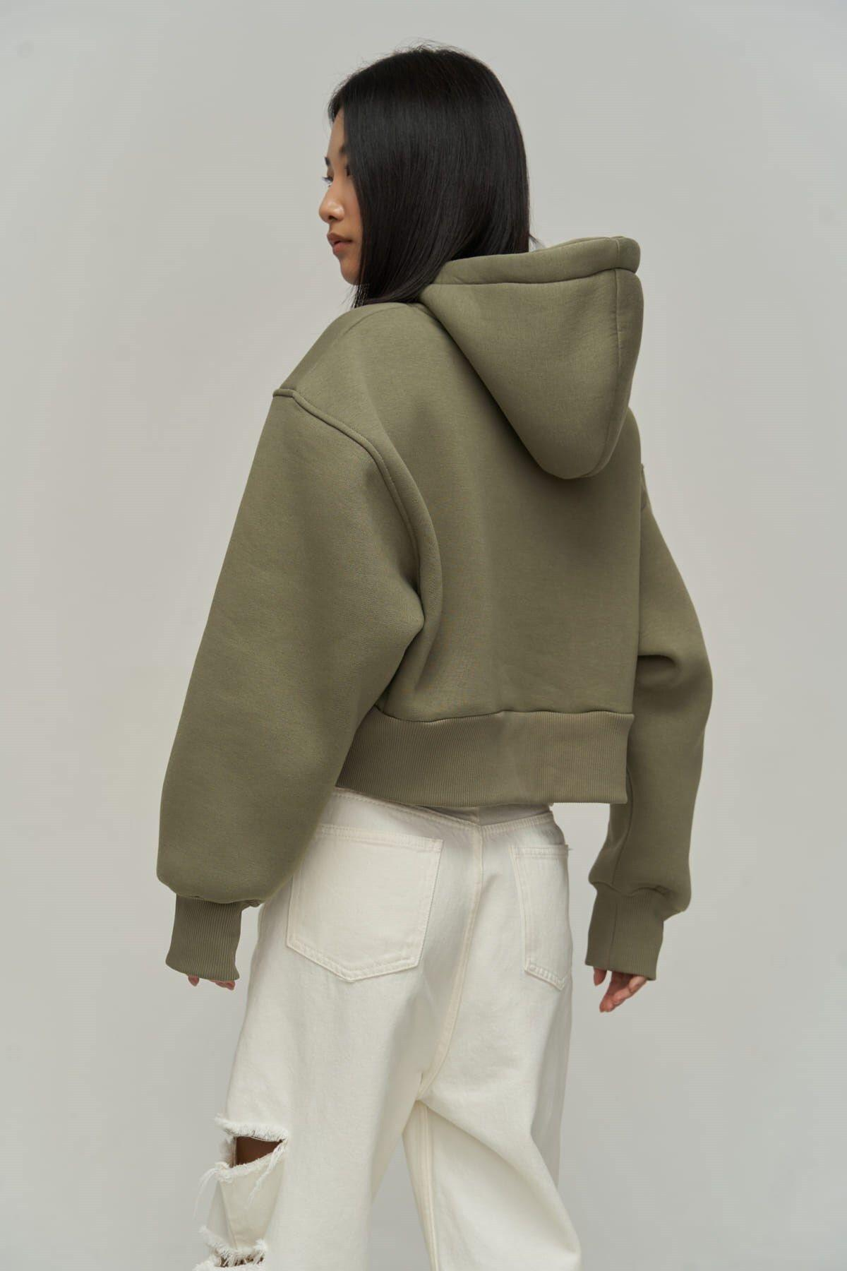 Creative Soft Khaki Crop Sweatshirt