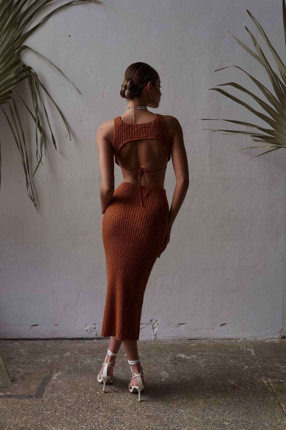 Bohemai Cris Brown Crop-Skirt Knit Set