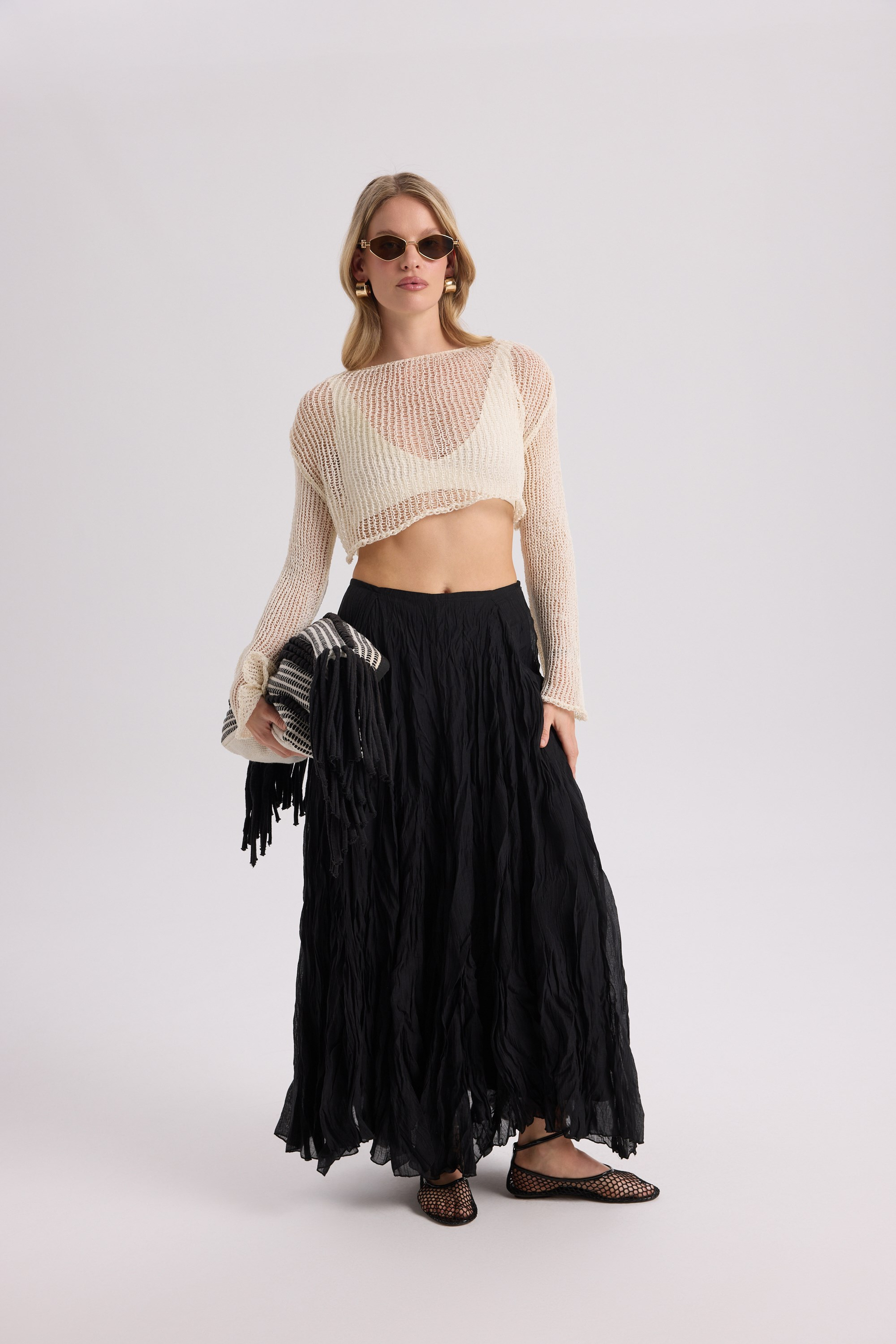 Daisy Ecru İNce Knit Crop