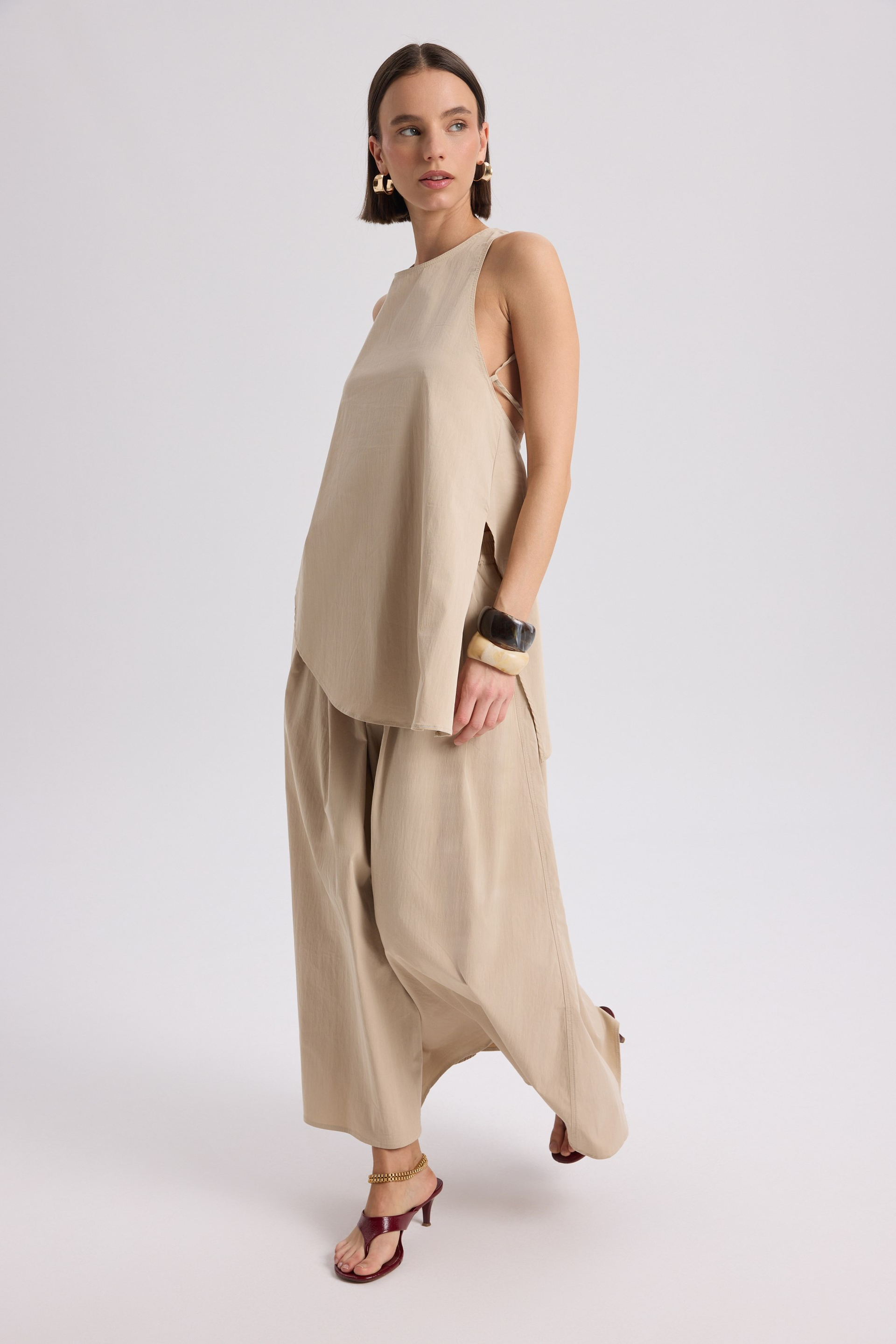 Delos Beige Blouse Skirt Set