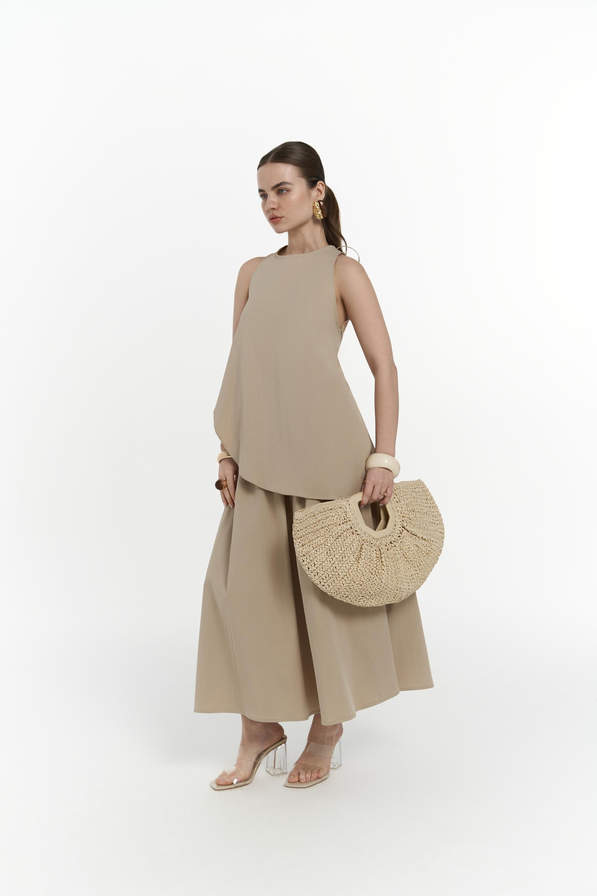 Delos Bej Bluz Etek Takım