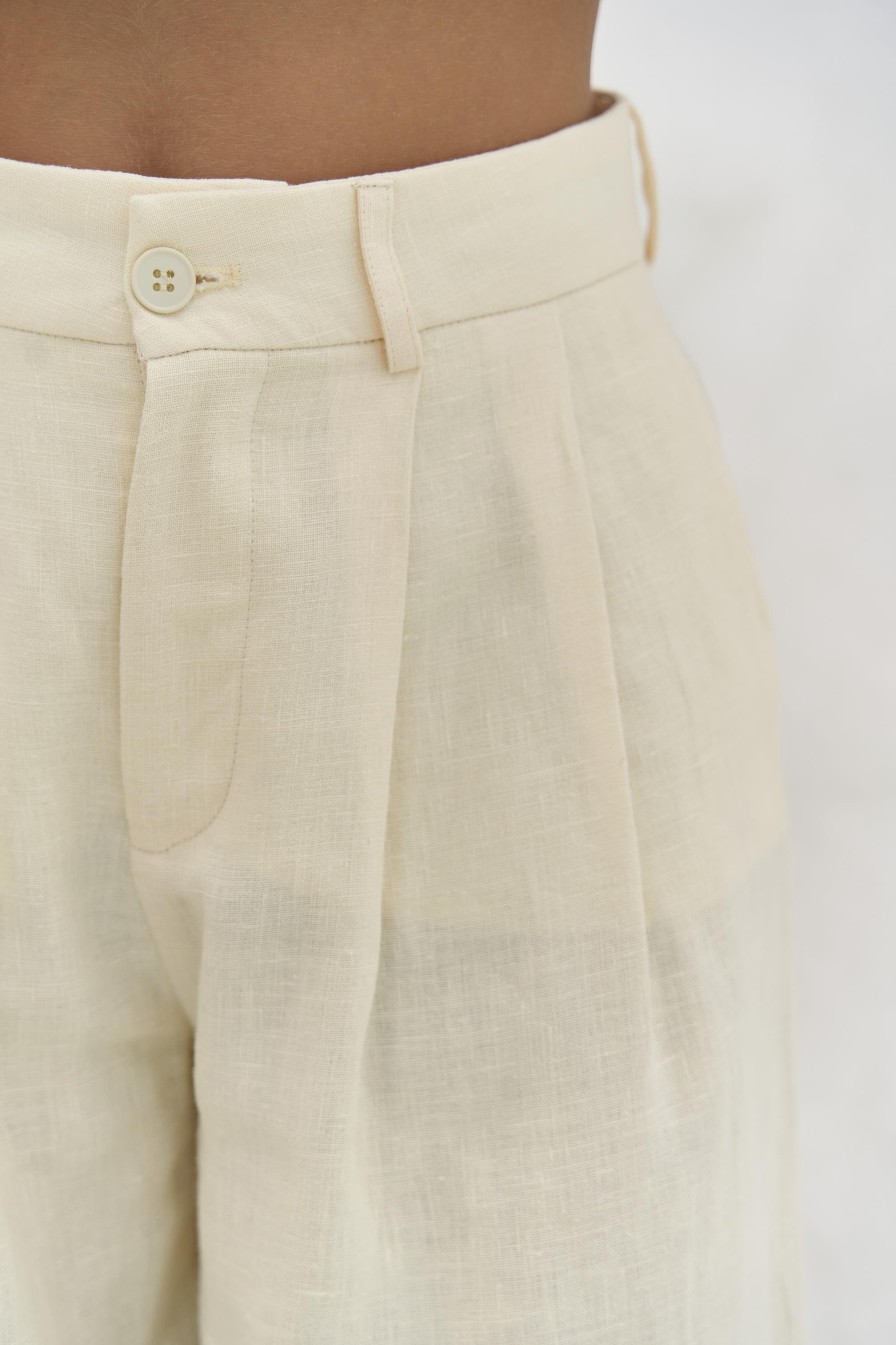 Dena Sırt Dekolteli Sarı Keten Yelek Pantolon Takım