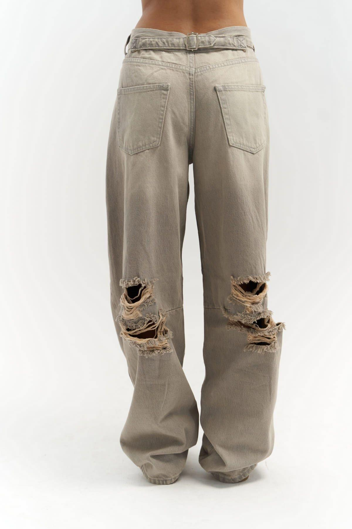 Dex Dark Green Jeans with Ripped Detail 