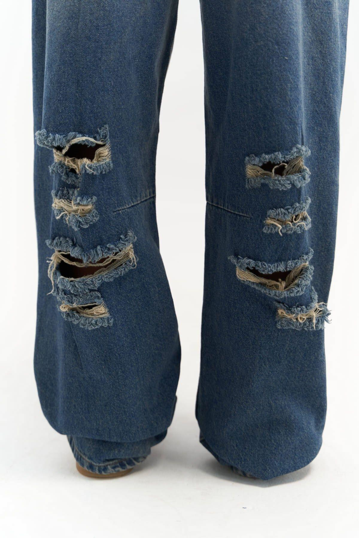 Dex Yırtık Detay Koyu Mavi Jean Pantolon