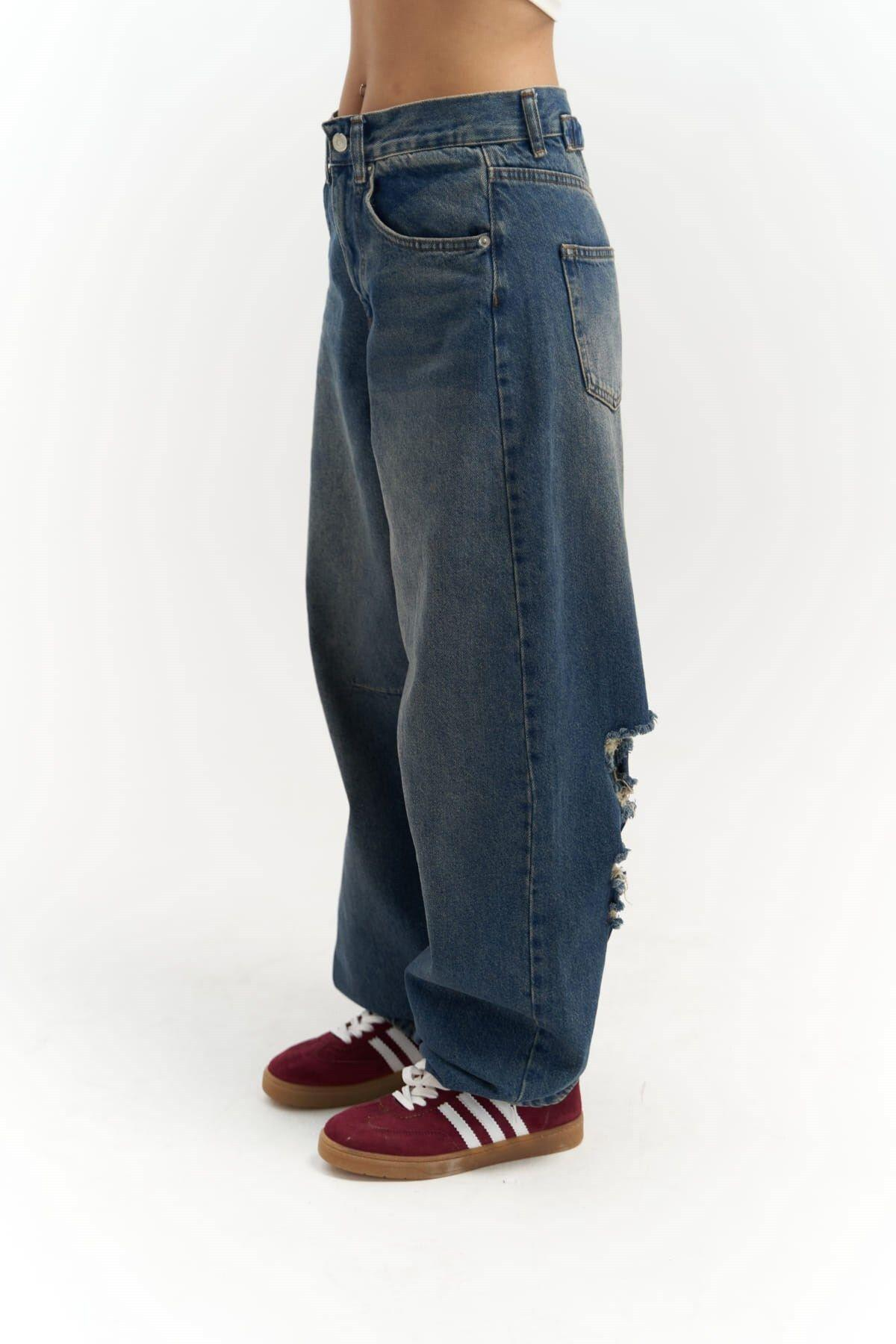 Dex Yırtık Detay Koyu Mavi Jean Pantolon