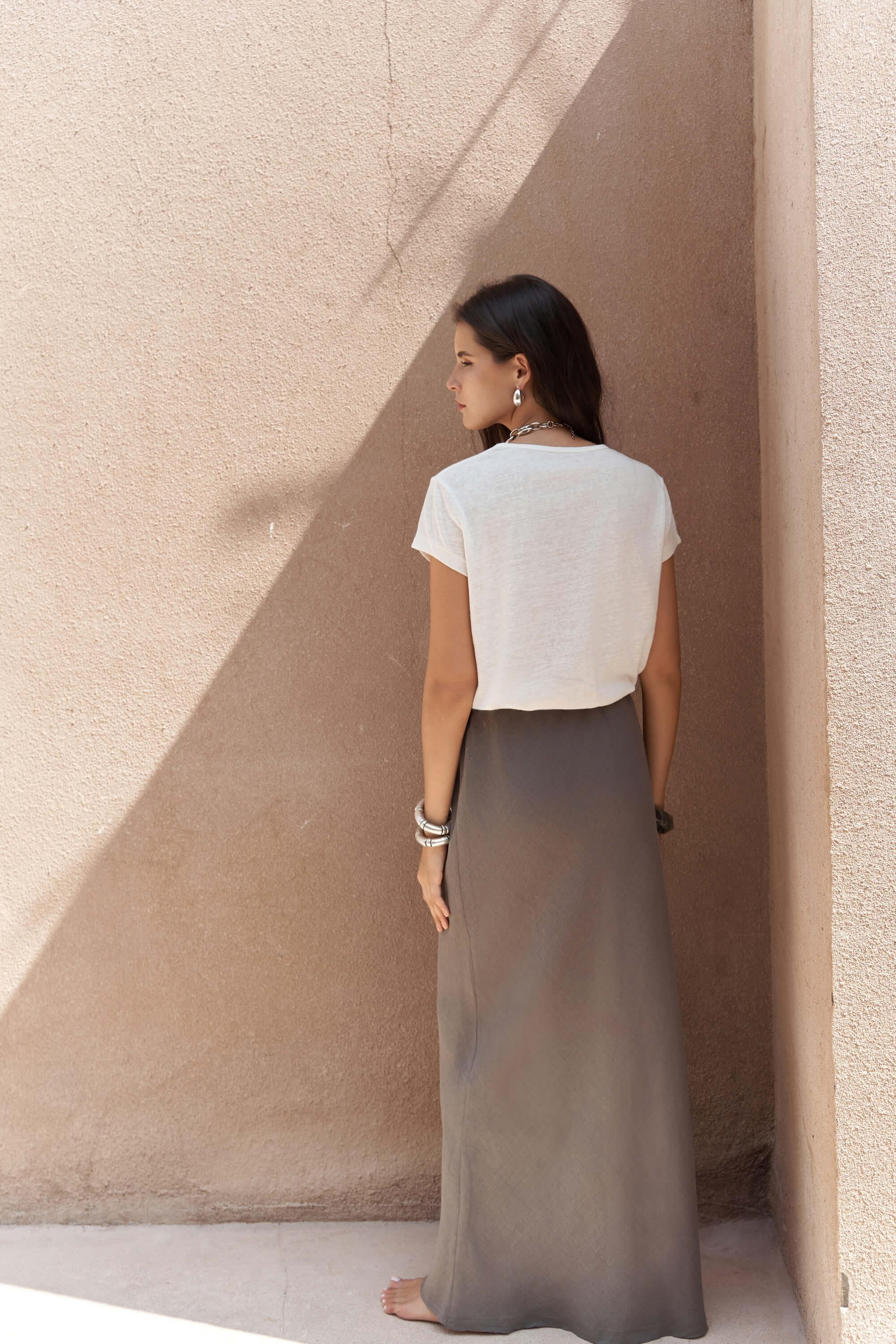 Dolly Bağcıklı Antrasit Keten Etek