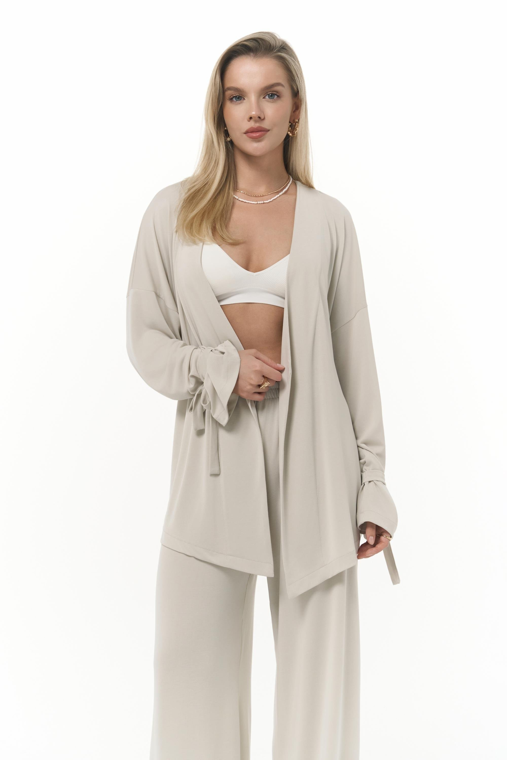 Donna Kimono Pantolon Bej Takım