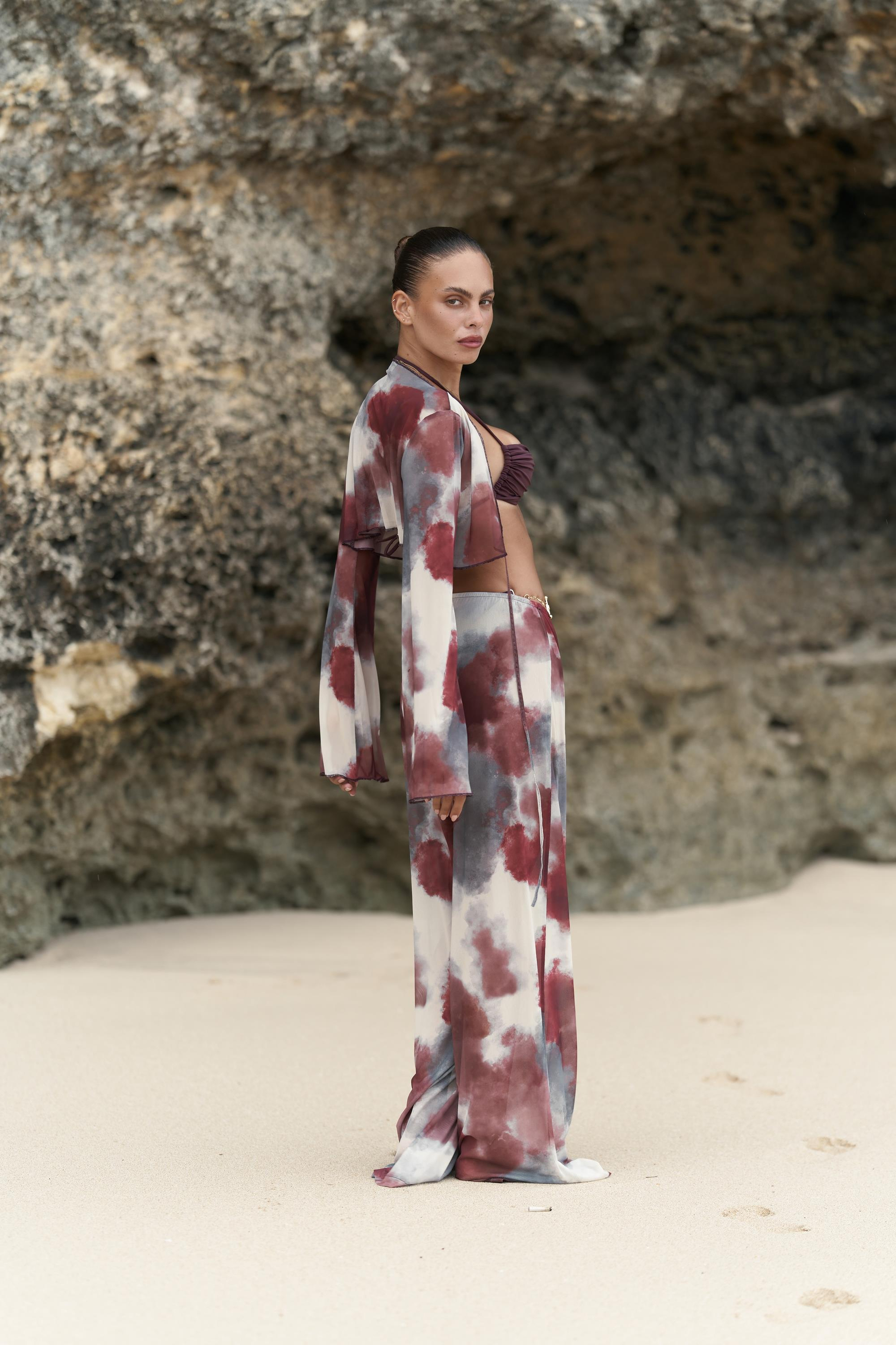 Donovarah Bordo Crop Pantolon Takım