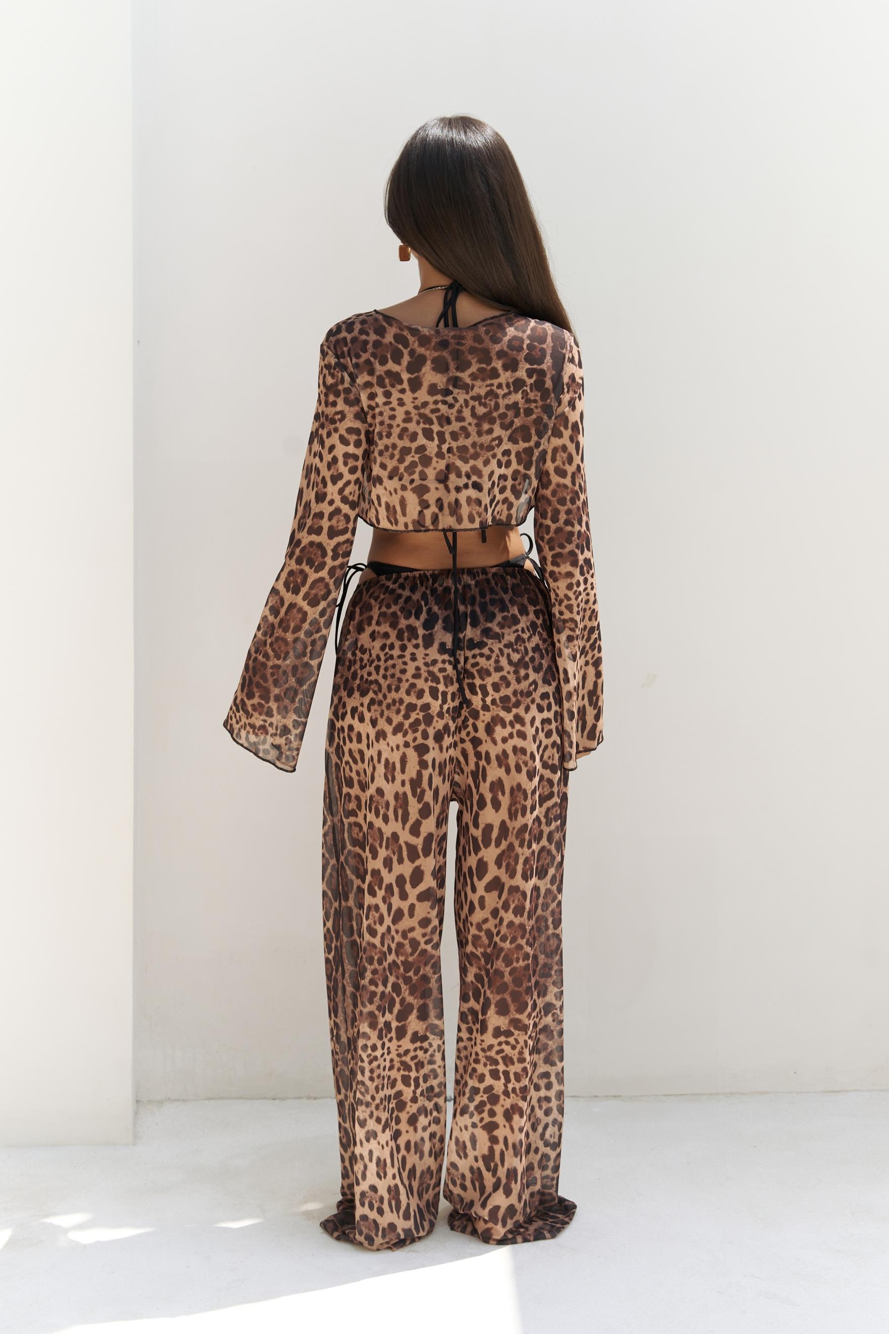 Donovarah Leopar Desenli Crop Pantolon Takım