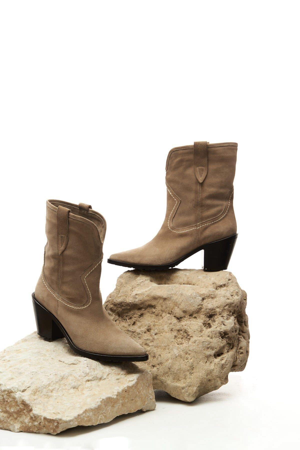 Double Beige Suede Cowboy Boots