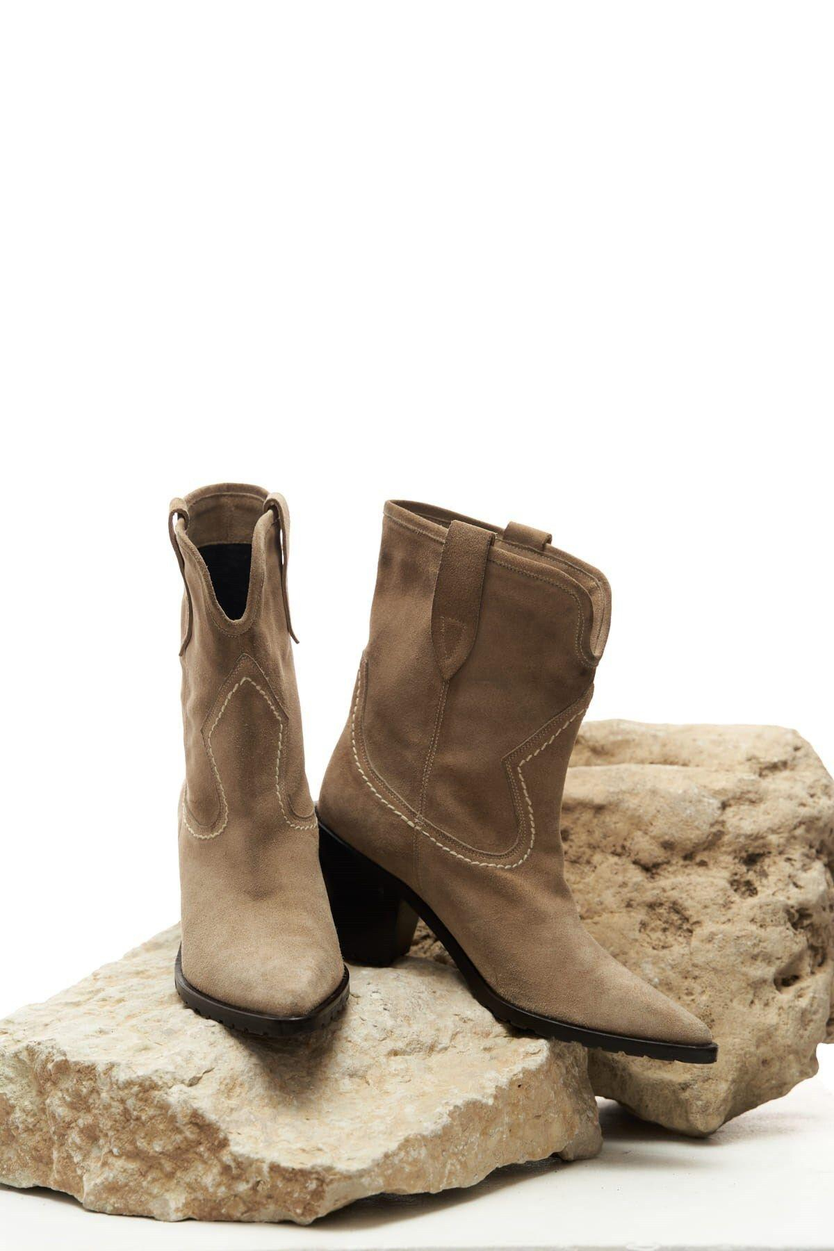 Double Beige Suede Cowboy Boots