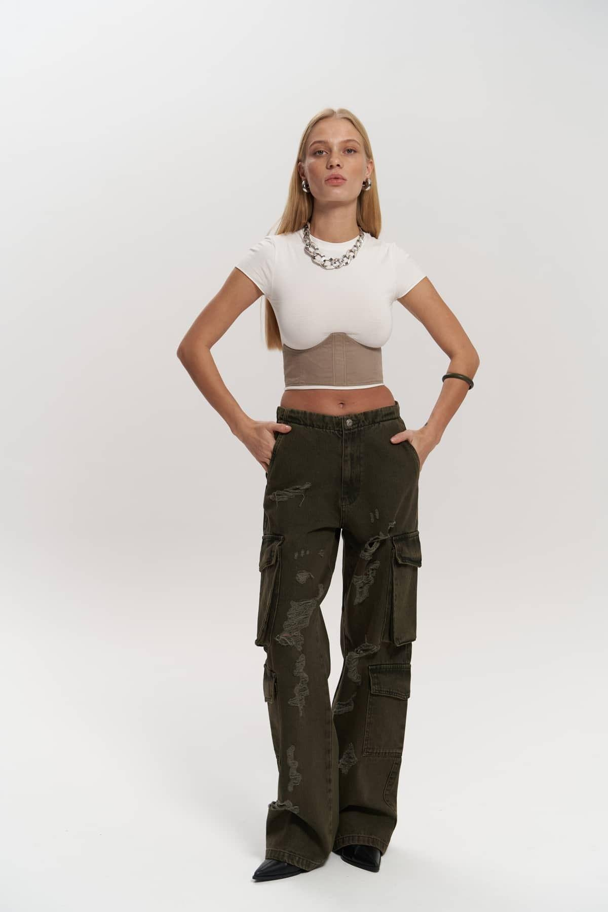 Dries Dirty Green Ripped Cargo Jeans