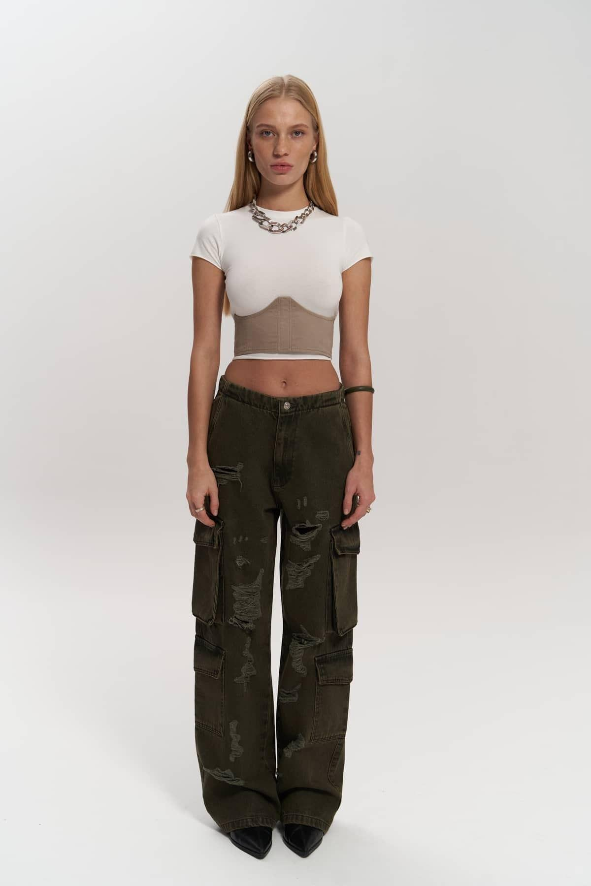 Dries Dirty Green Ripped Cargo Jeans