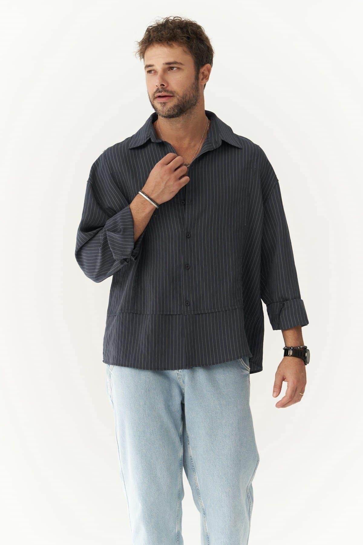 Dylan Men's Dark Blue Shirt With White Stripes   