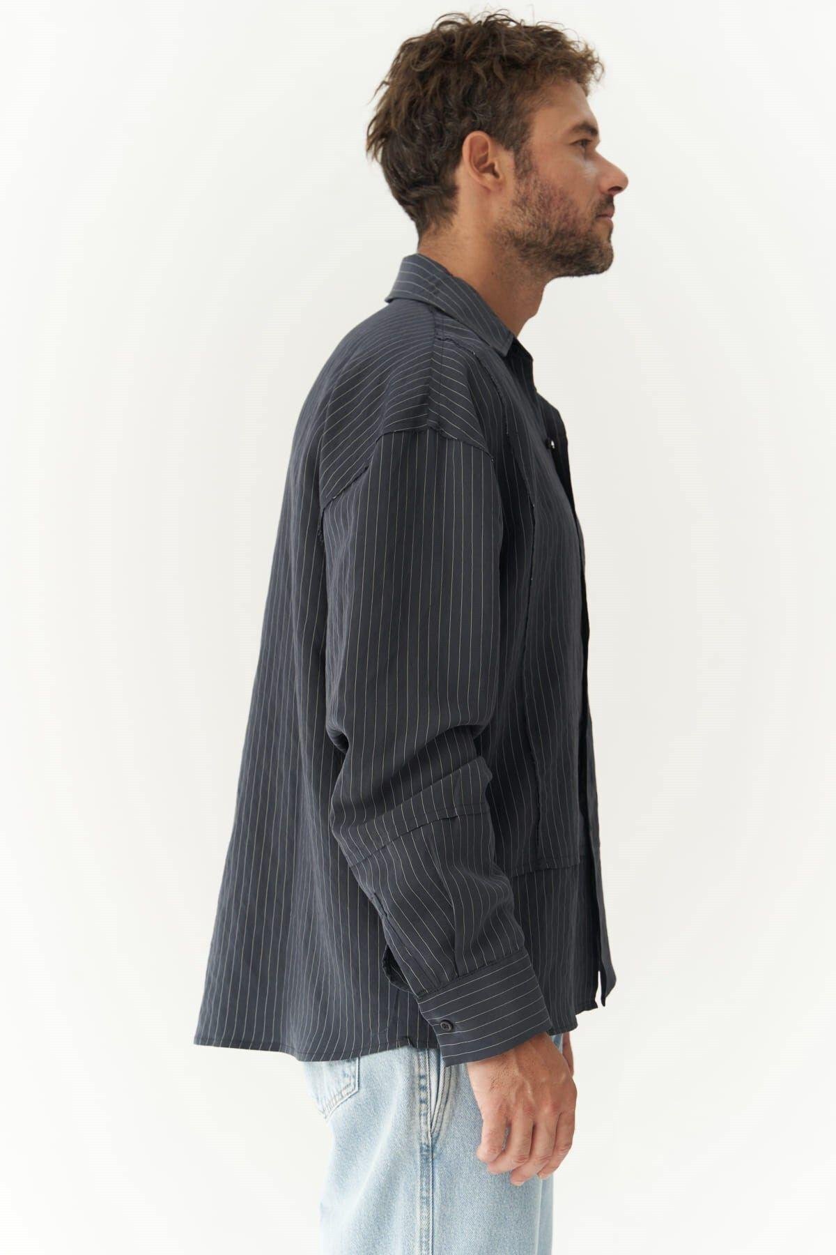 Dylan Men's Dark Blue Shirt With White Stripes   