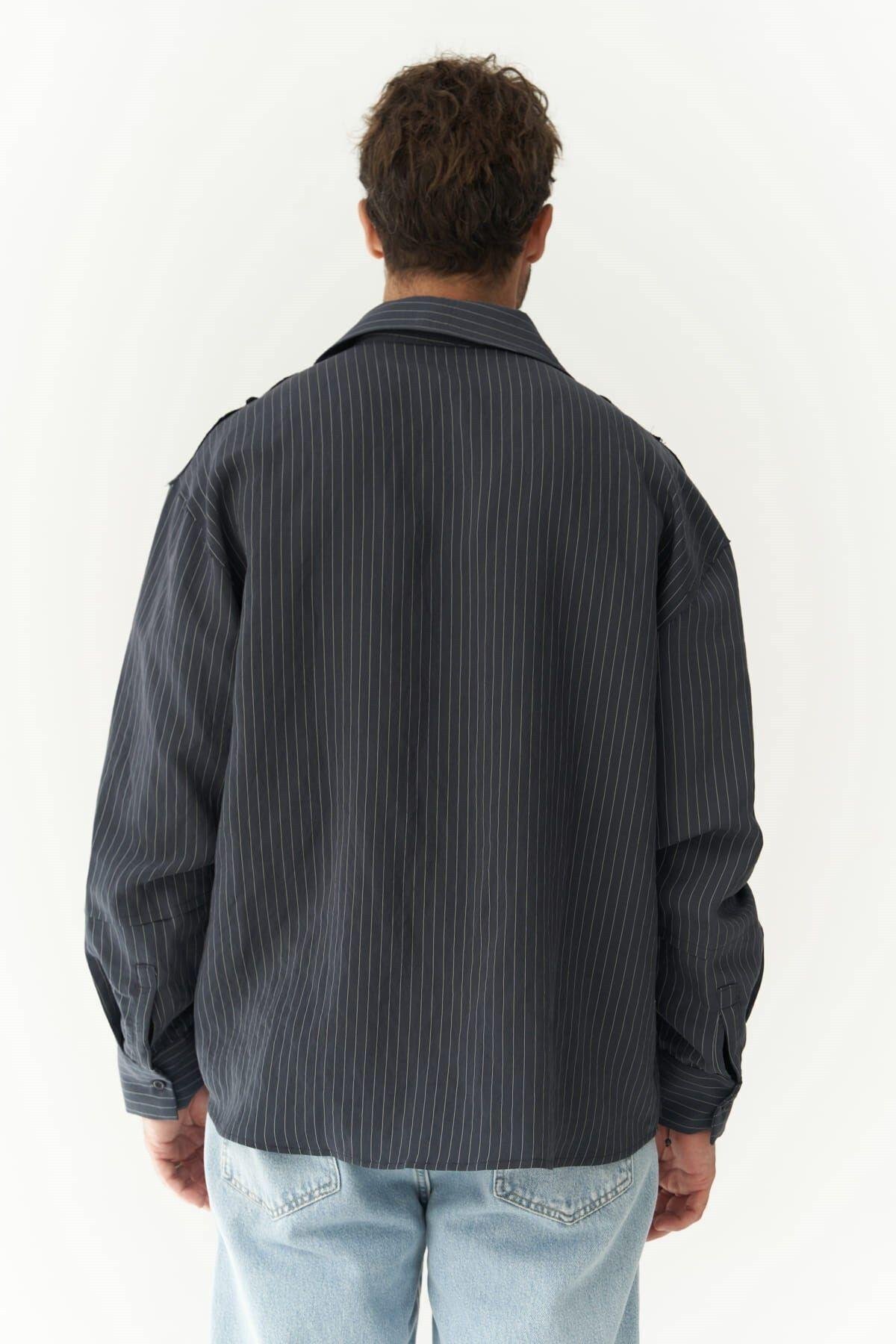 Dylan Men's Dark Blue Shirt With White Stripes   