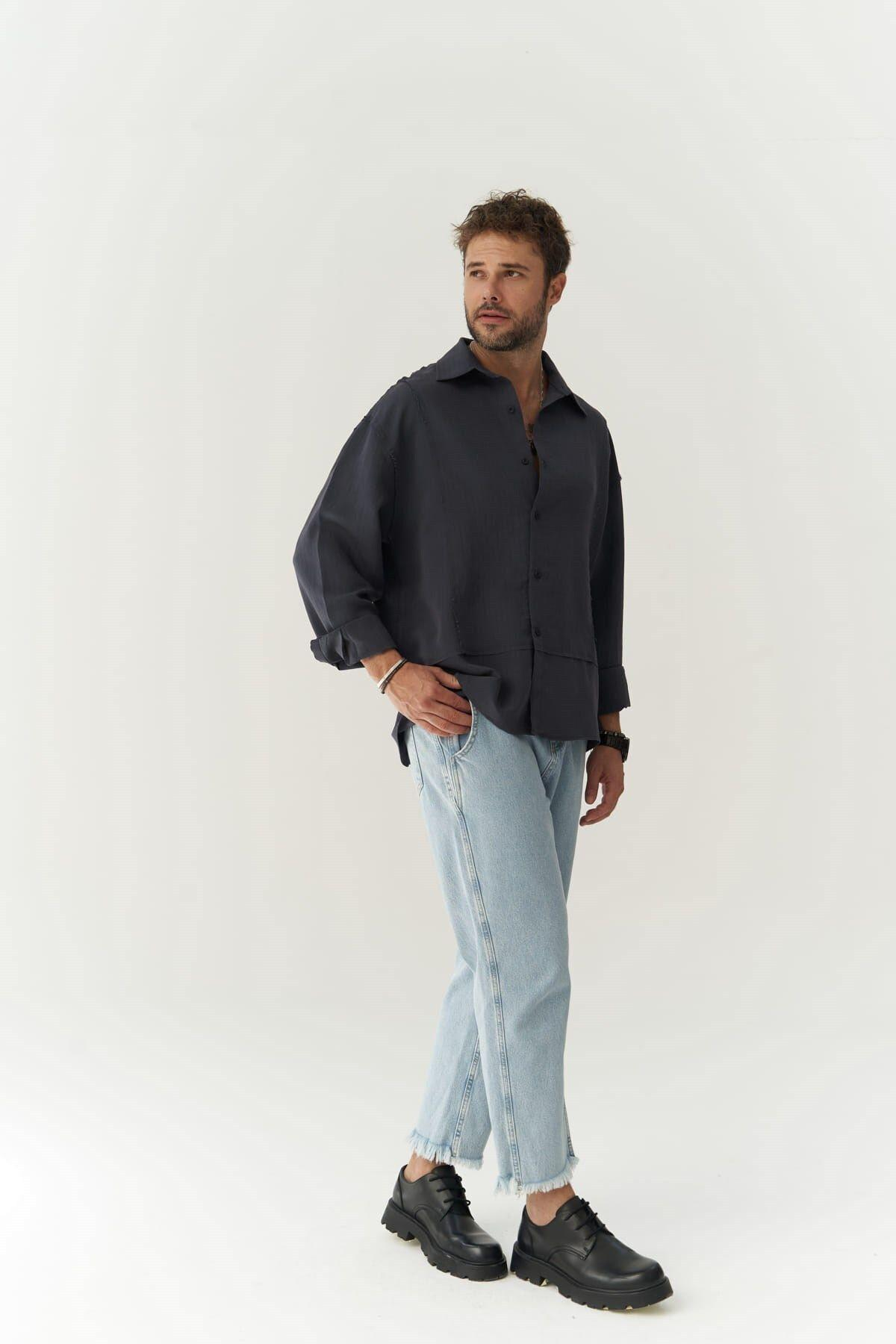 Dylan Men's Dark Blue Shirt With Black Stripes  