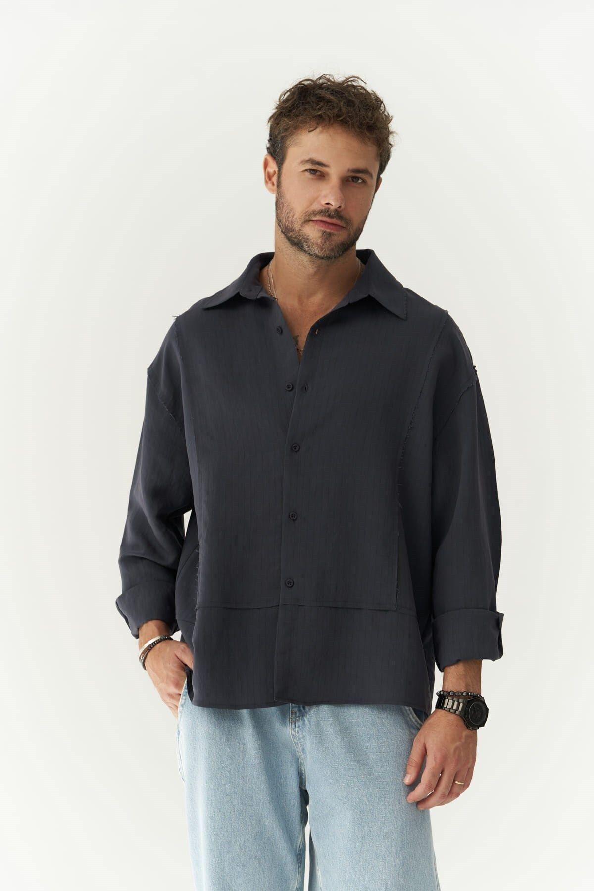 Dylan Men's Dark Blue Shirt With Black Stripes  
