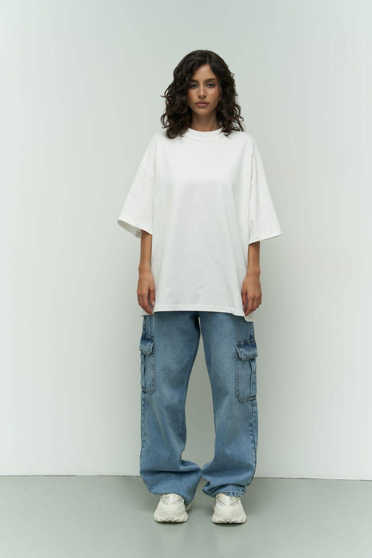 Eat Sleep Beyaz Oversize T-Shirt