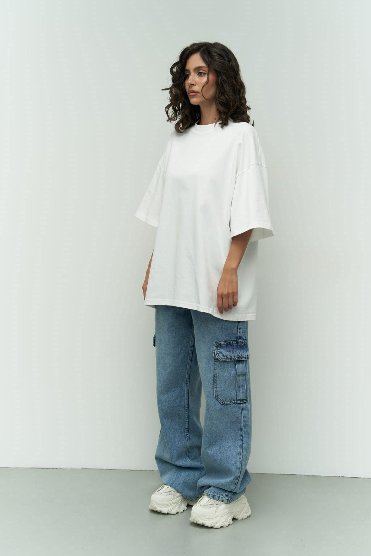 Eat Sleep Beyaz Oversize T-Shirt