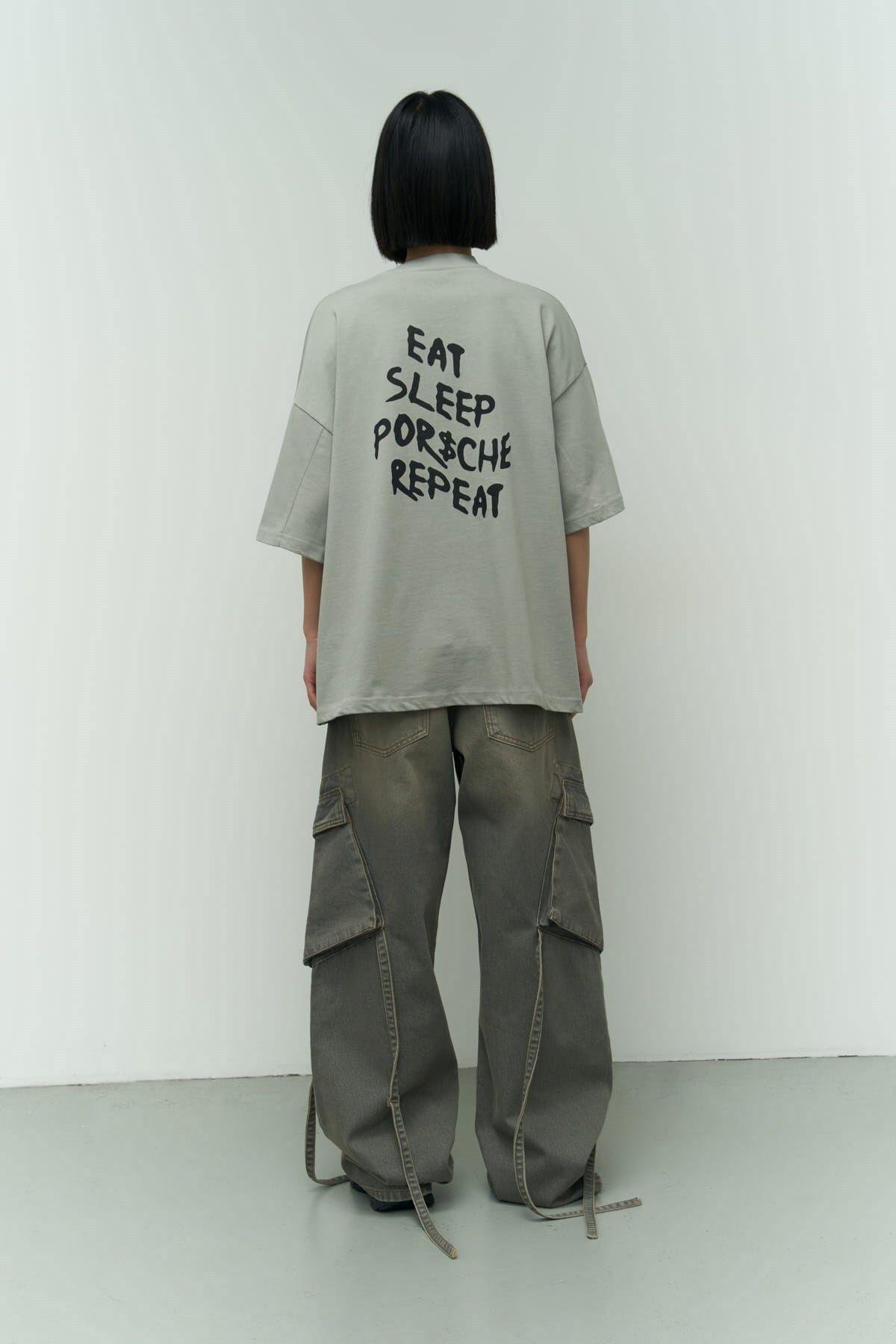 Eat Sleep Gray Oversize T-Shirt