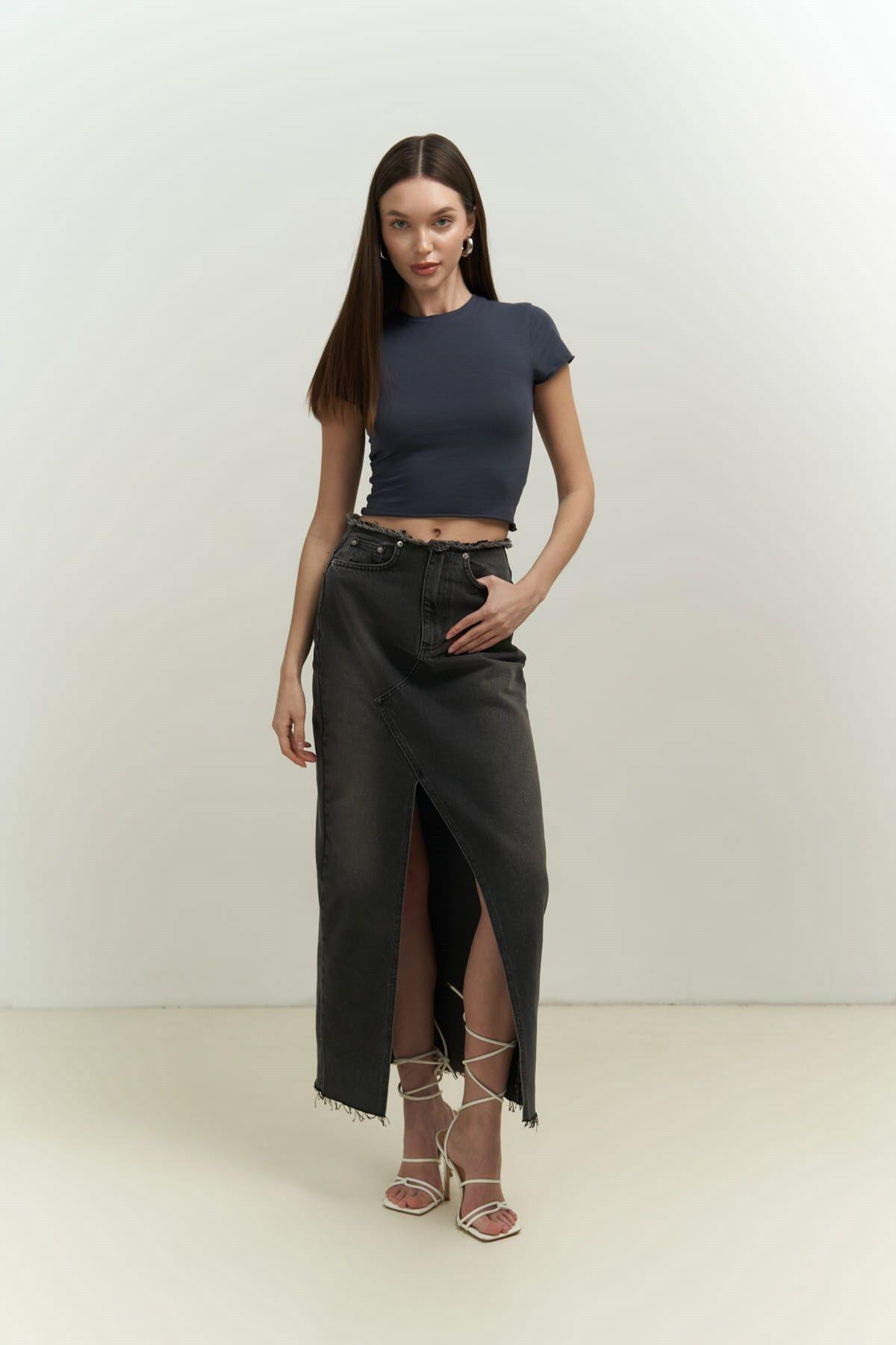 El Amor Antrasit Penye Crop