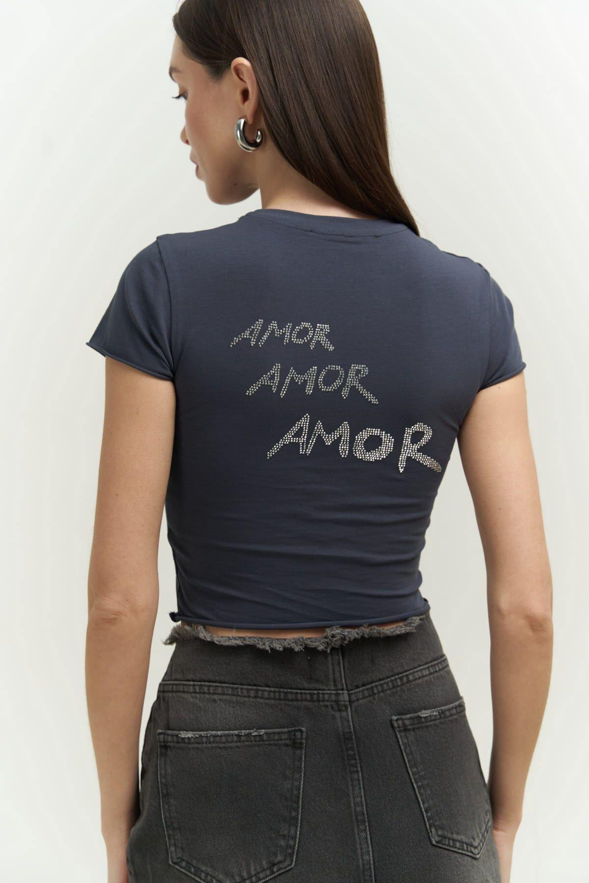 El Amor Antrasit Penye Crop