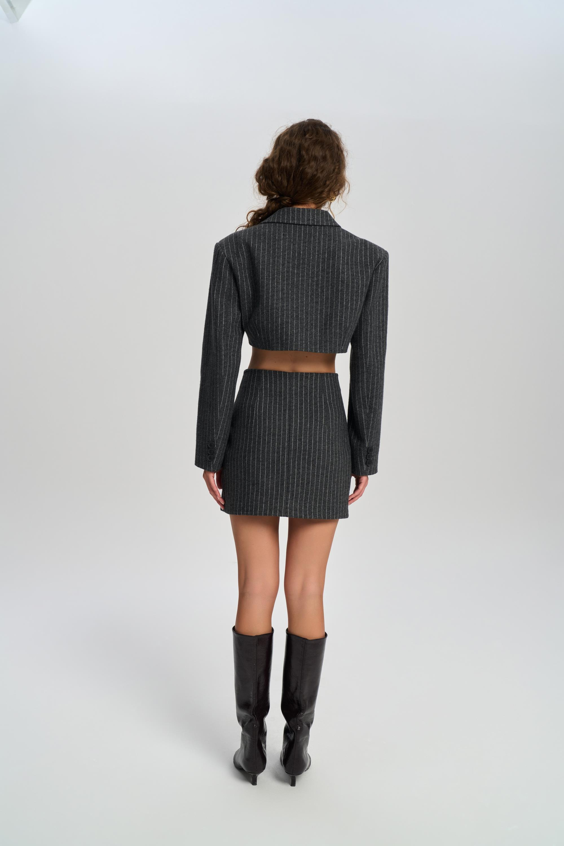 Elegant Charcoal Jacket-Skirt Set