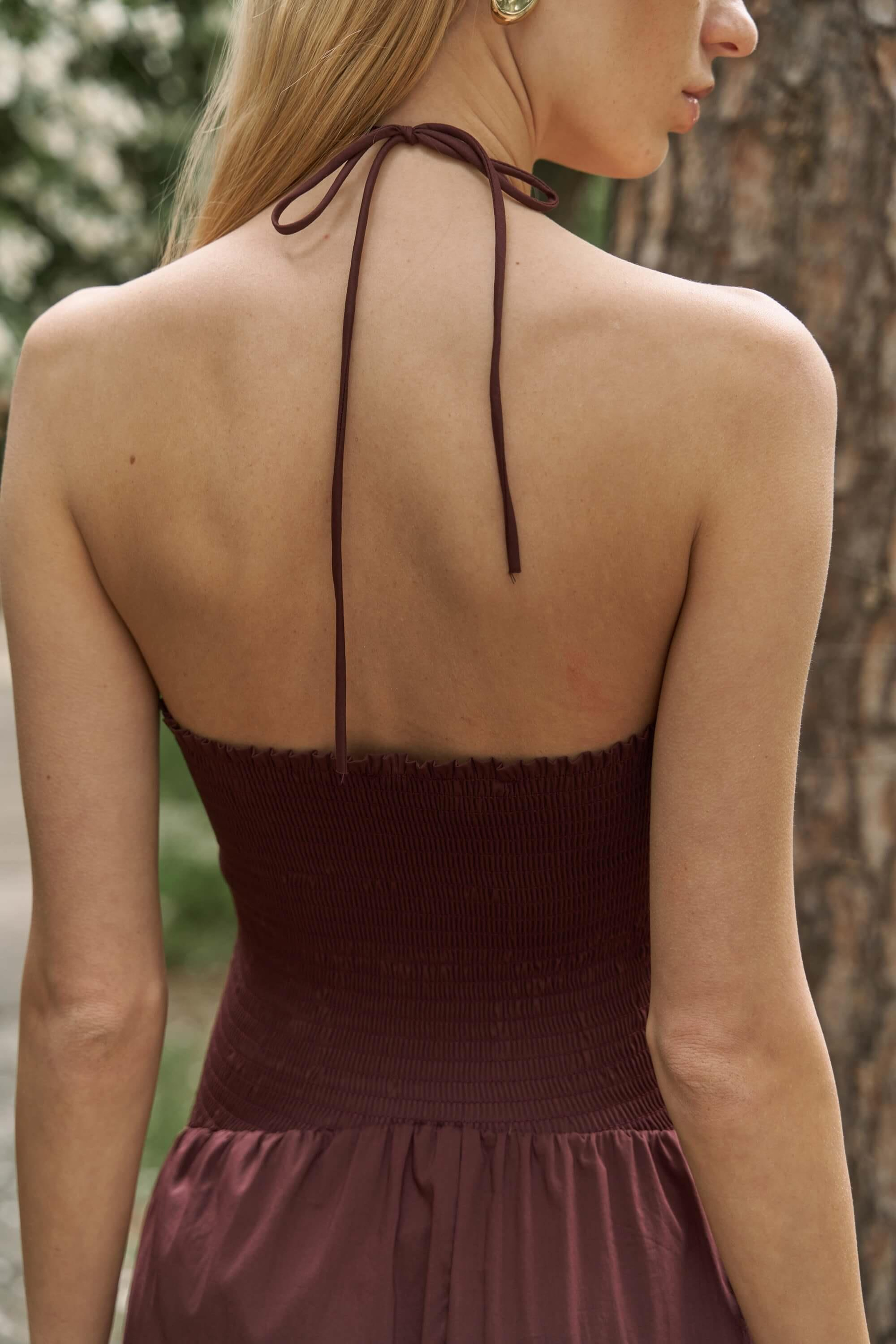 Elisa Gül Detay Bordo Uzun Elbise