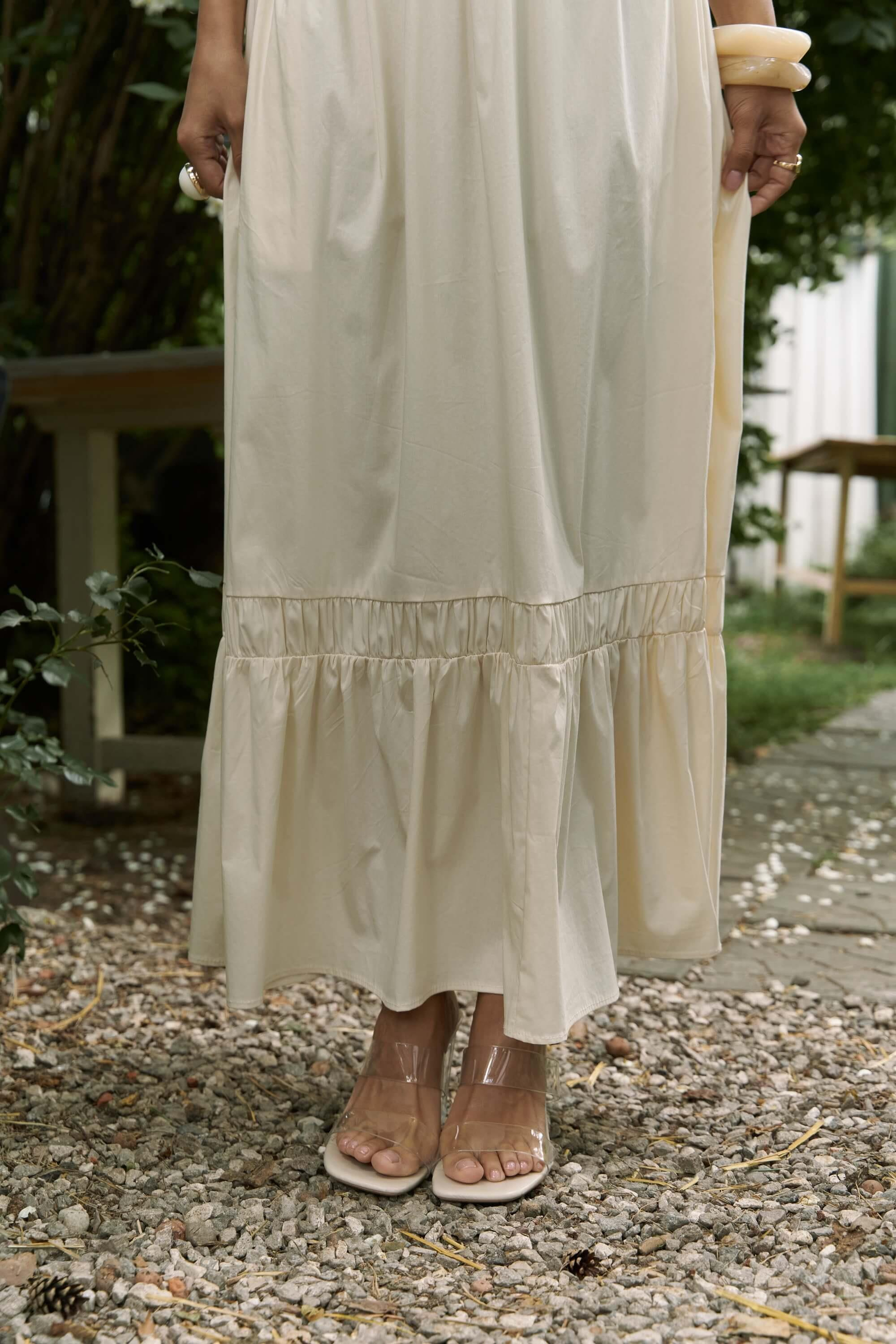 Elisa Gül Detay Sarı Uzun Elbise