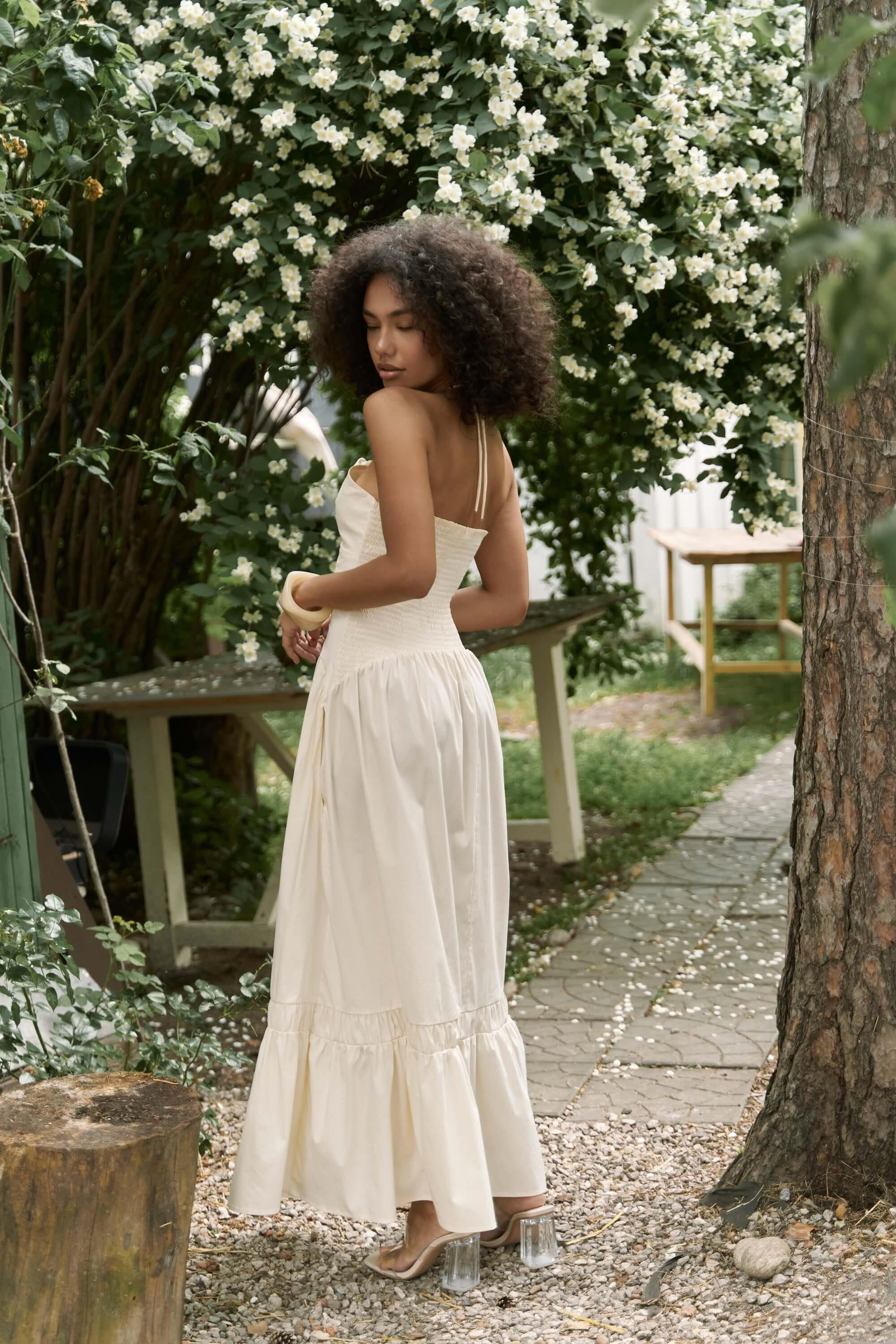 Elisa Gül Detay Sarı Uzun Elbise