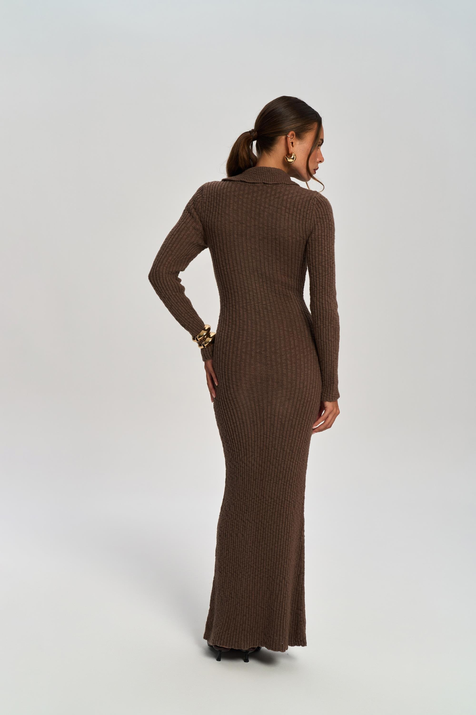 Eloria Polo Yaka Kahve Triko Elbise