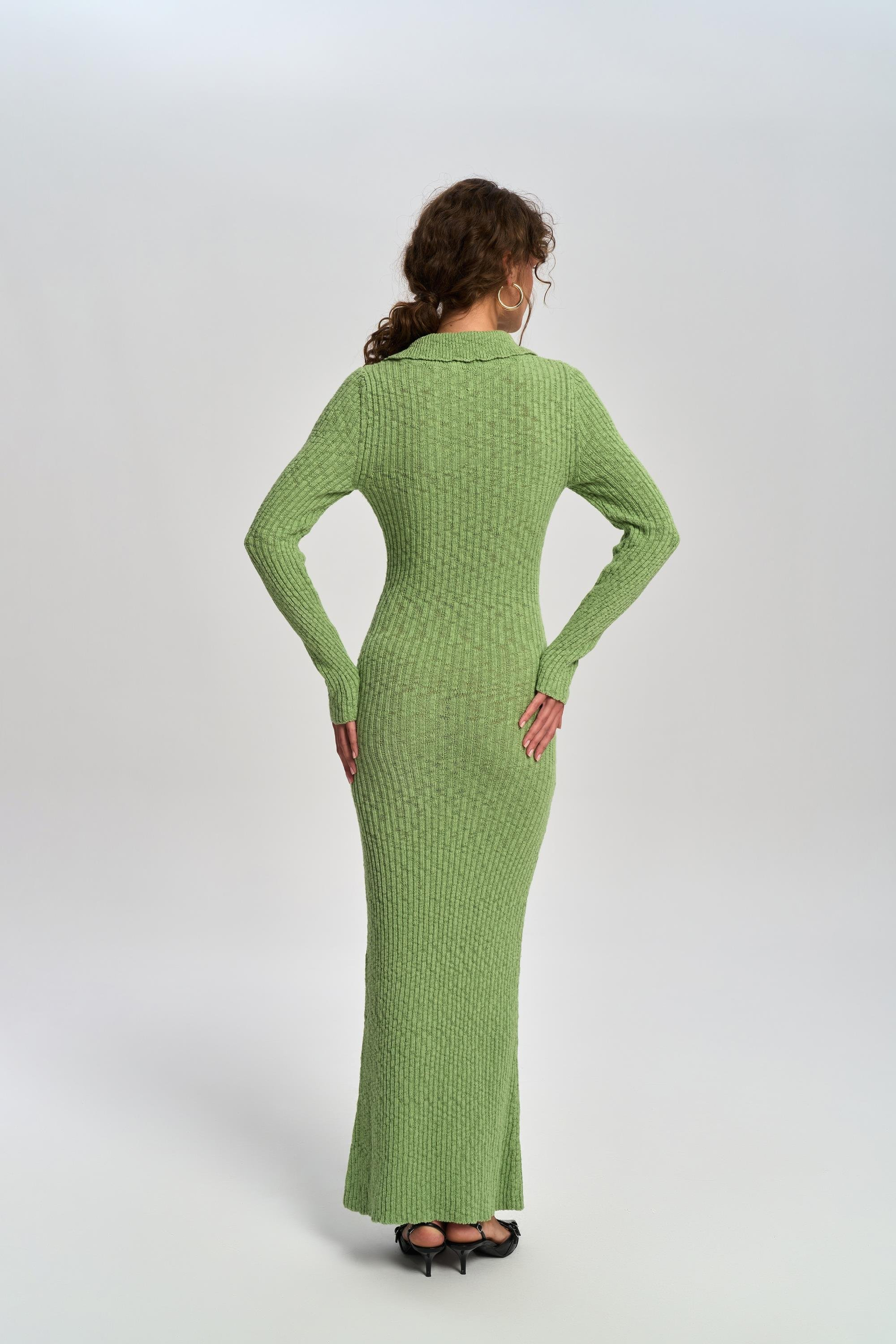 Eloria Polo Yaka Yeşil Triko Elbise