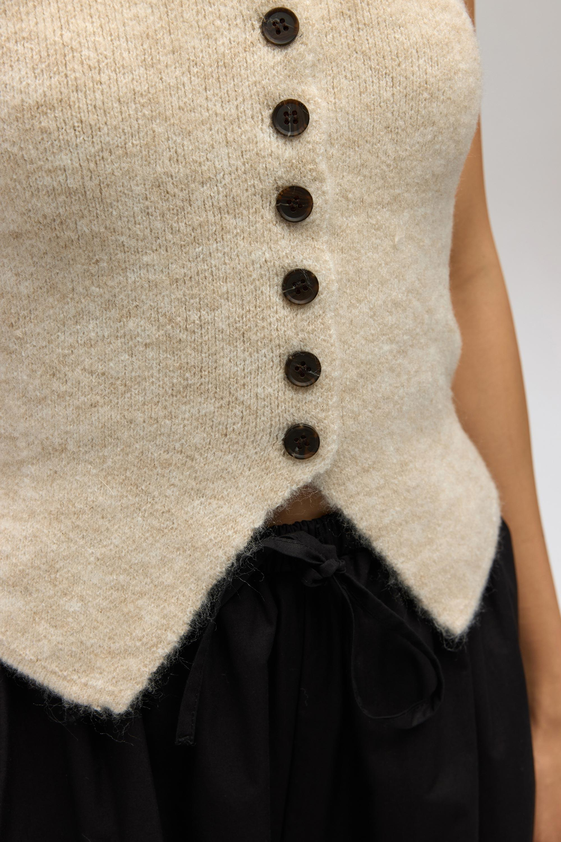 Elvar Tek Omuz Bej Triko Crop